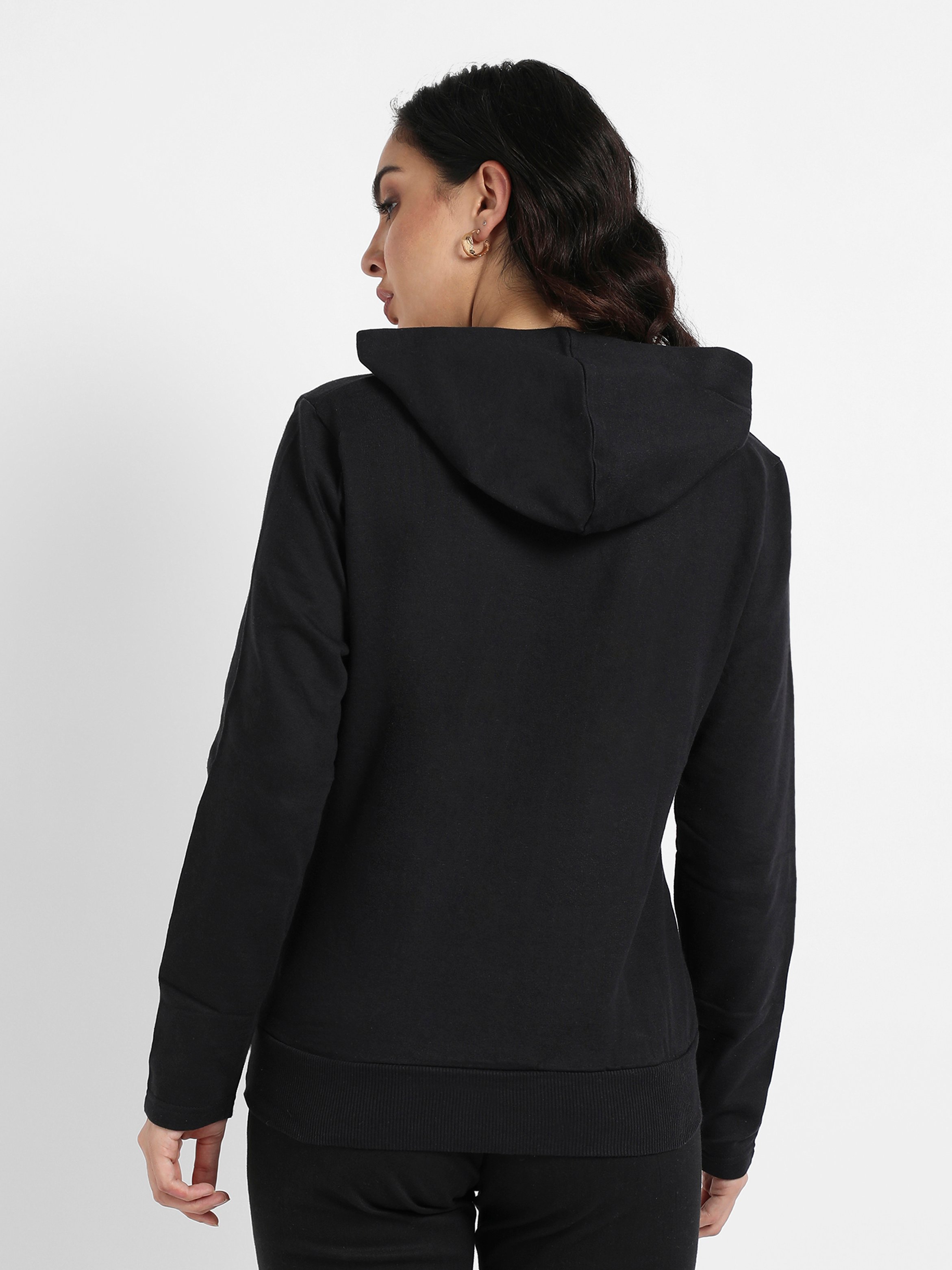 Black Regular Fit Hoodie with Mesh Detail