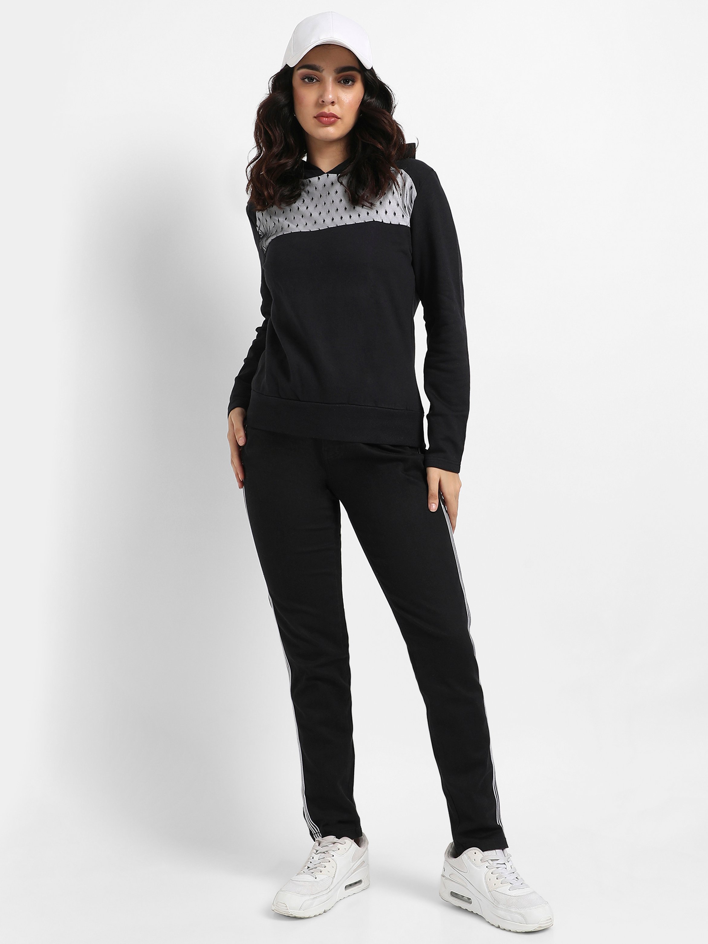 Black Regular Fit Hoodie with Mesh Detail
