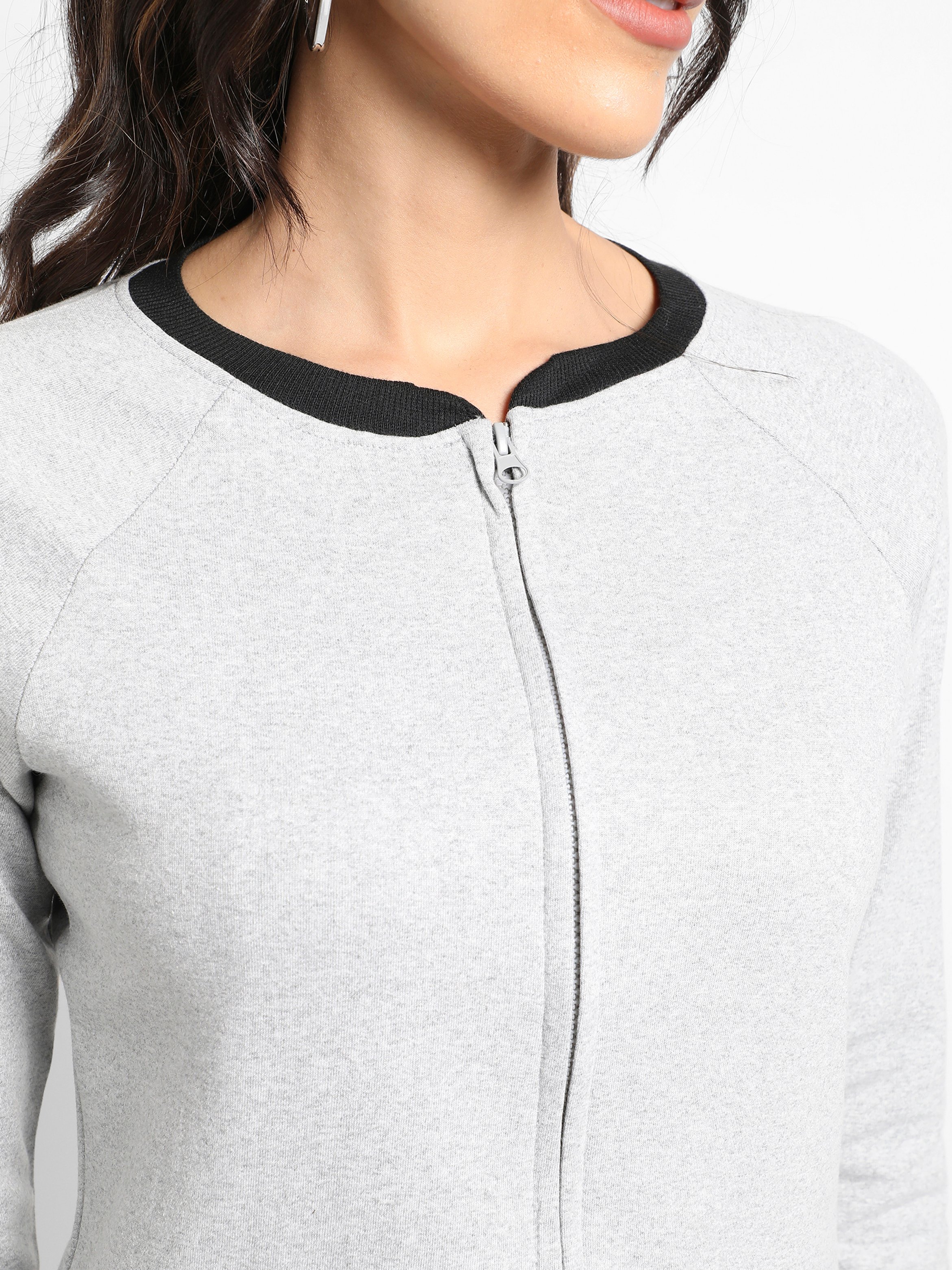 Regular Fit Grey Colourblock Zip-Up Sweatshirt