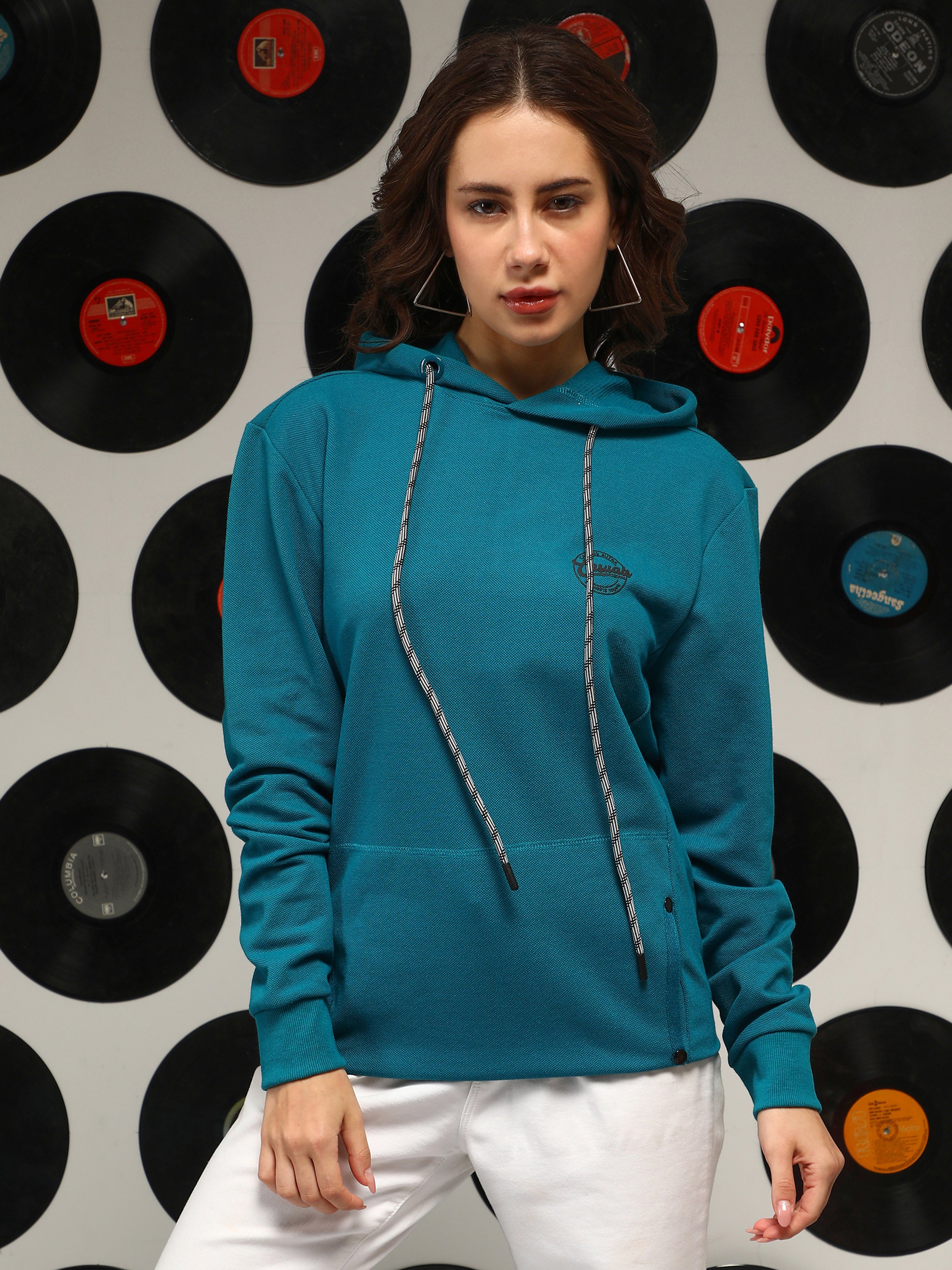 Teal Regular Fit Pullover Hoodie