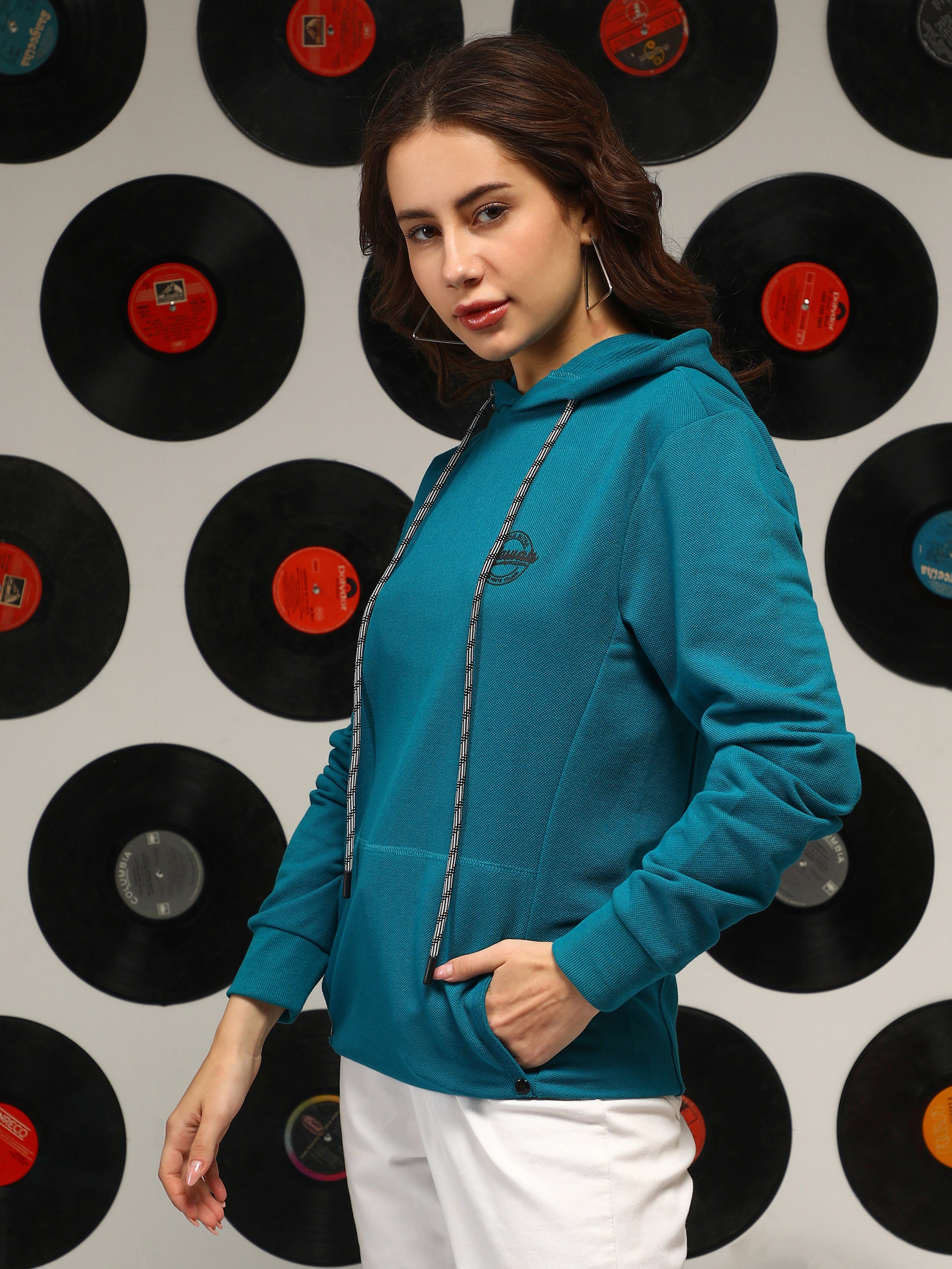 Teal Regular Fit Pullover Hoodie