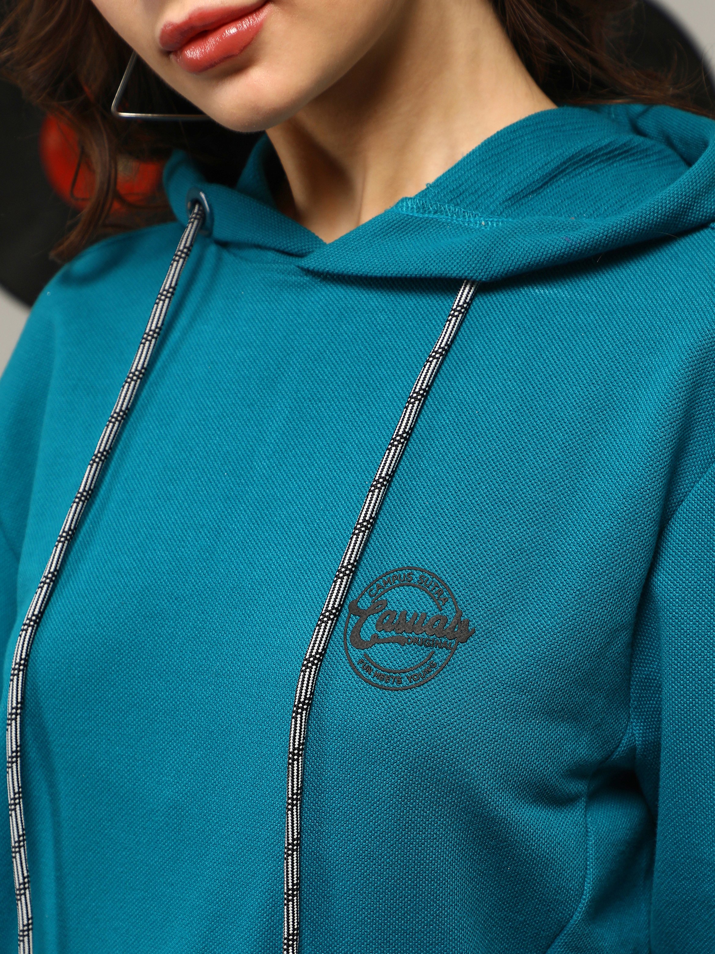Teal Regular Fit Pullover Hoodie