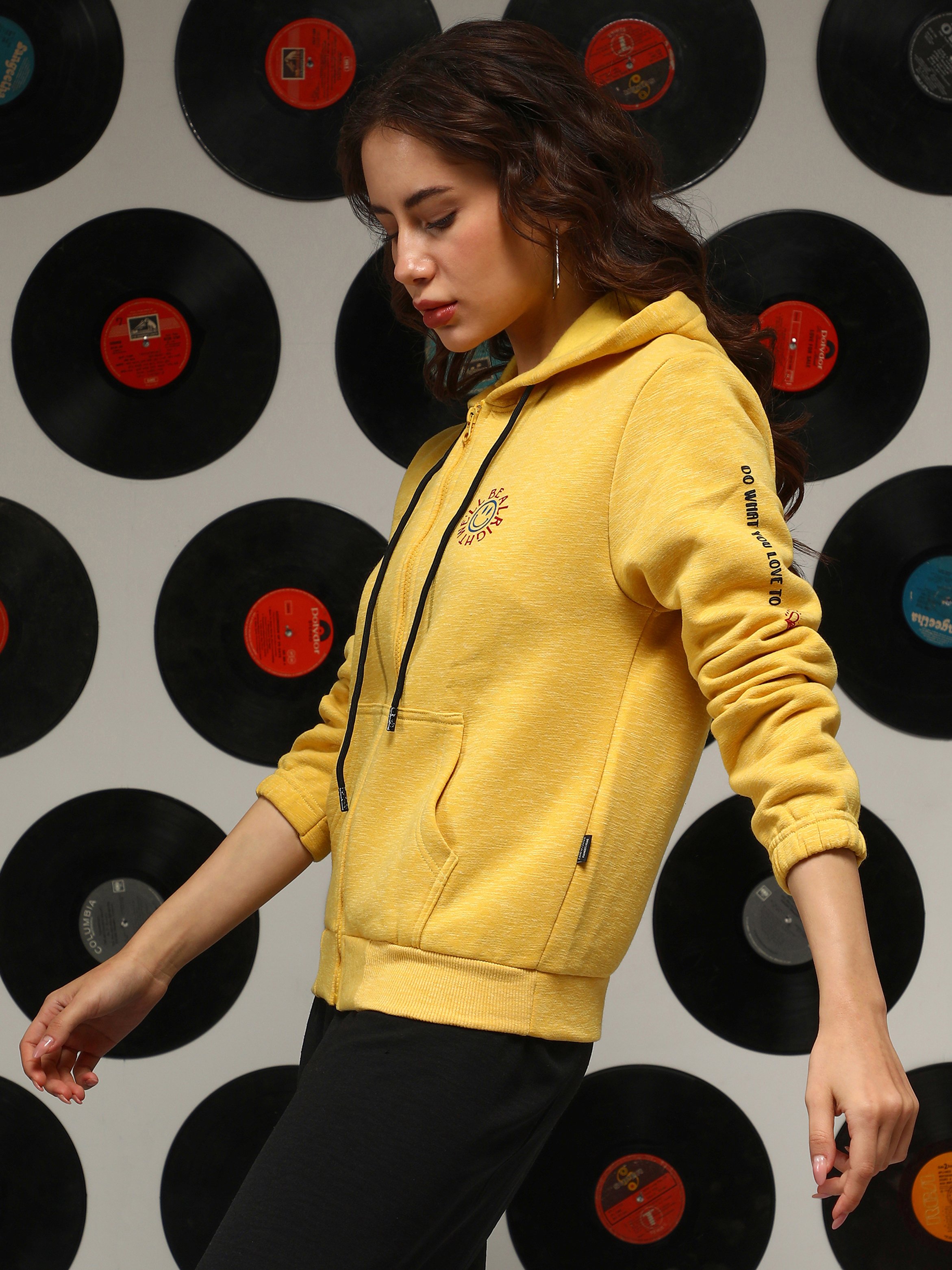 Yellow Full-Zip Hoodie with Well Be Alright Print