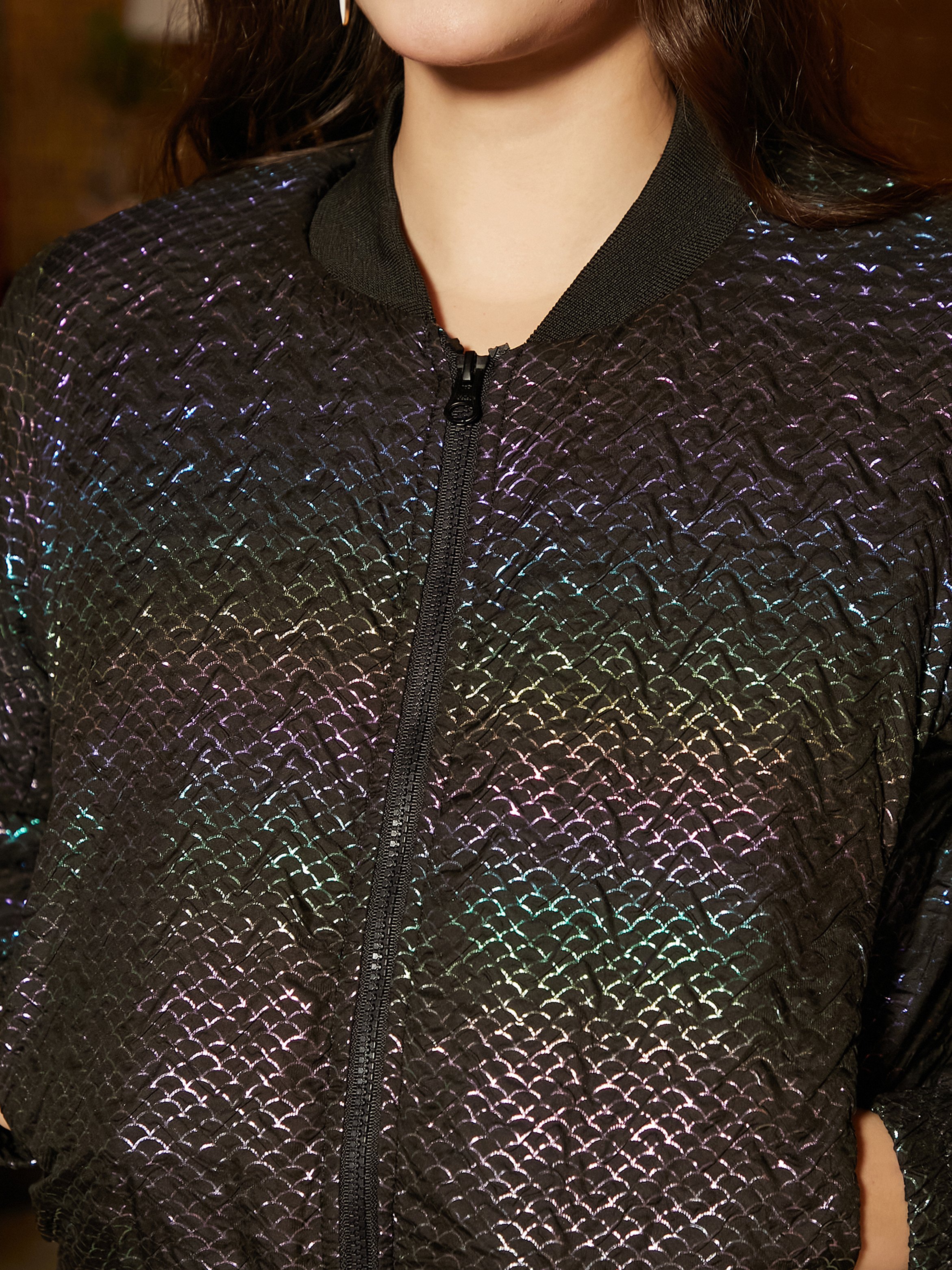 Black Holographic Bomber Jacket