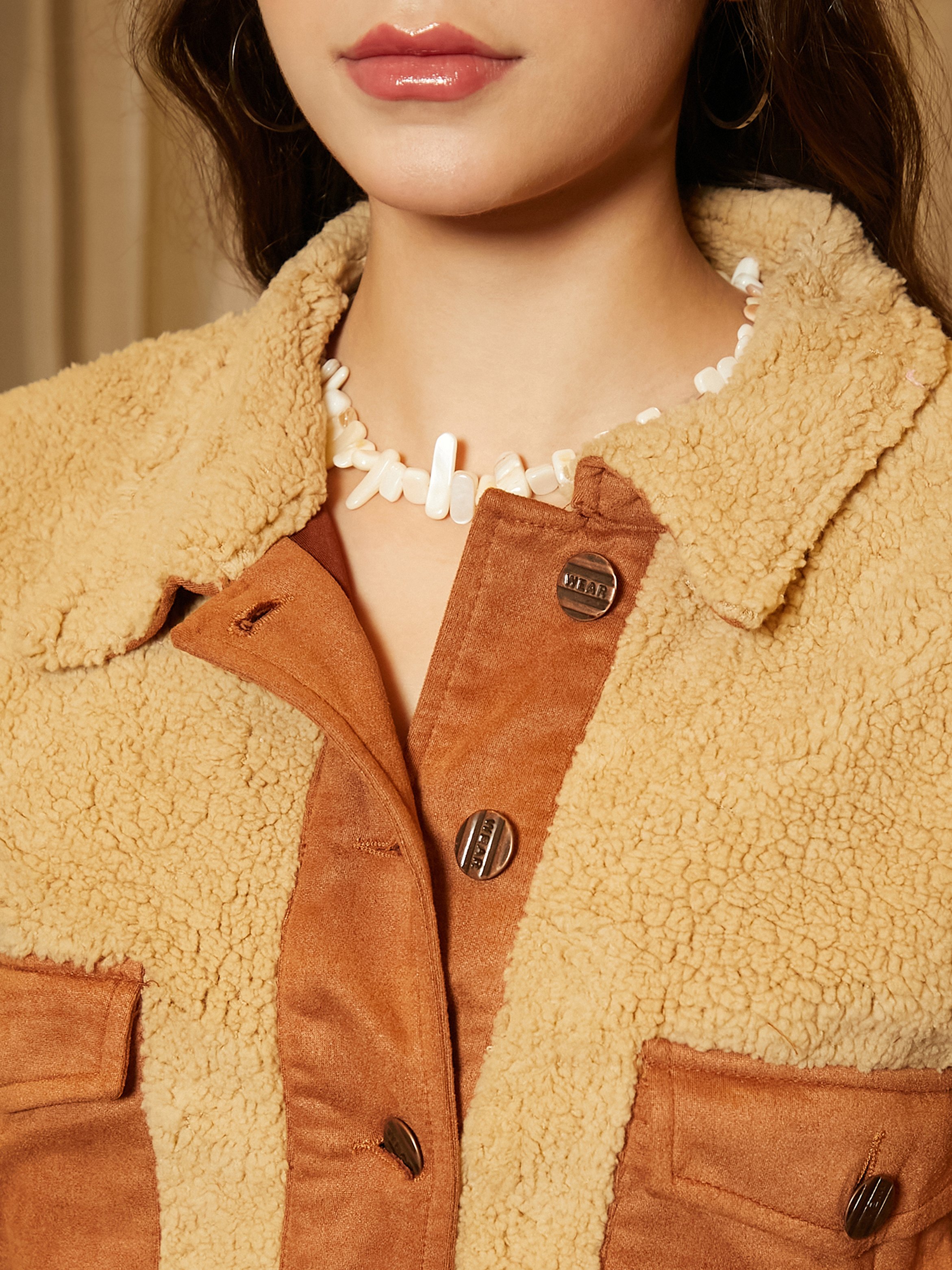Brown Sherpa Trim Suede Jacket