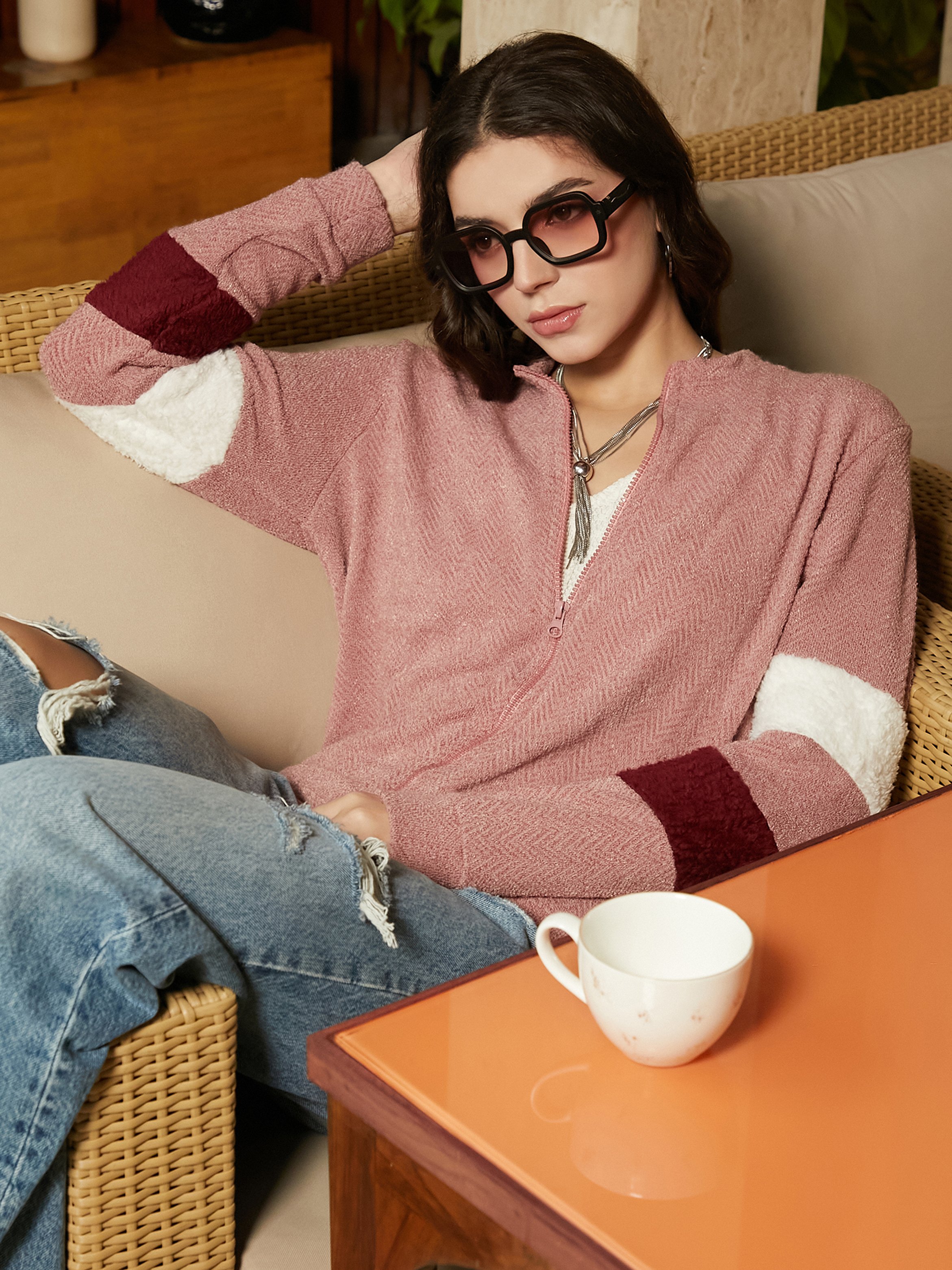 Salmon Pink Chevron Block Jacket