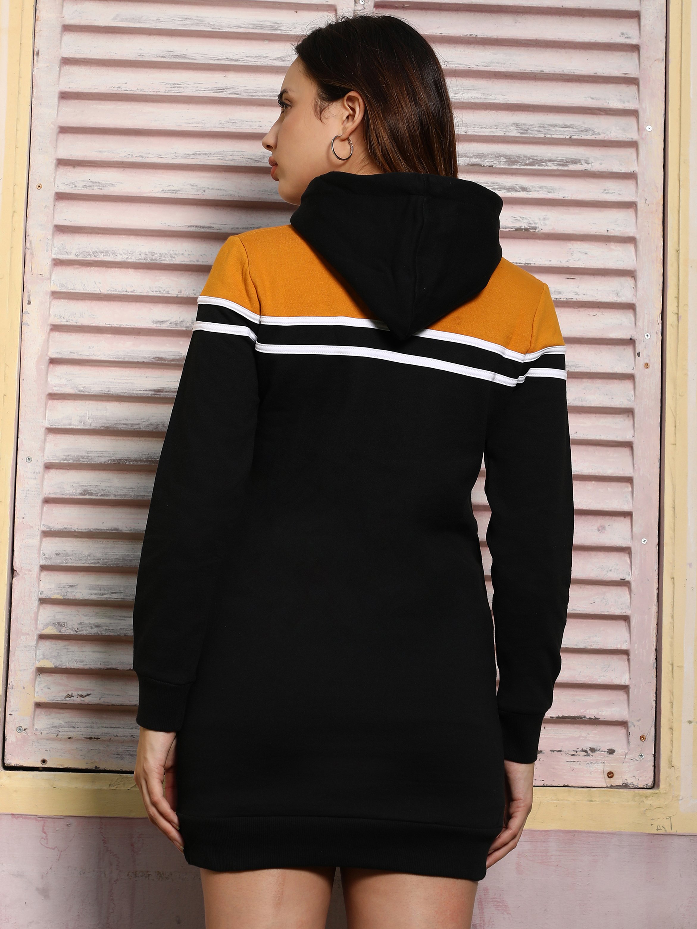 Black Color Block Hooded Mini Dress