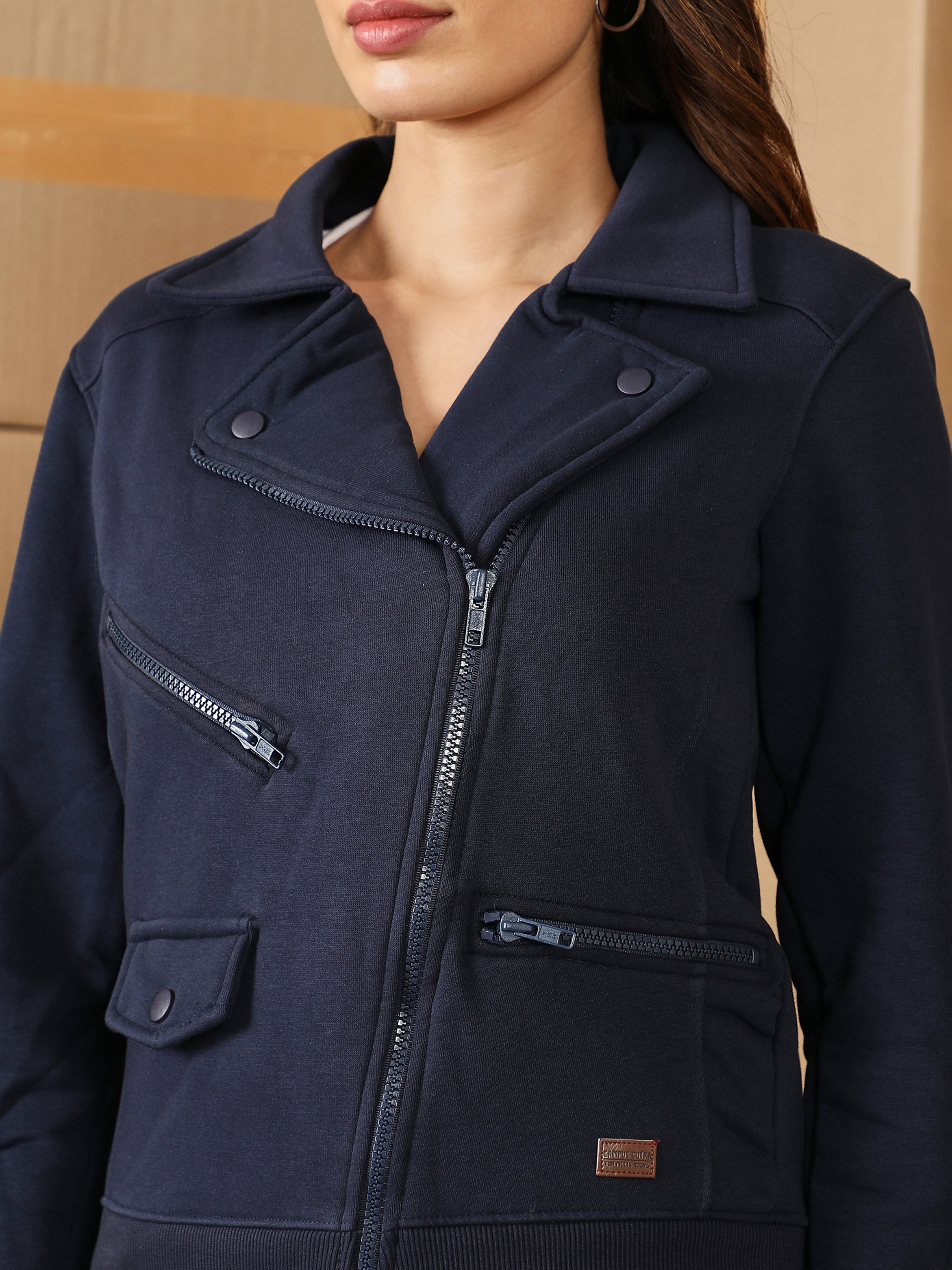 Prussian Blue Knitted Biker Jacket