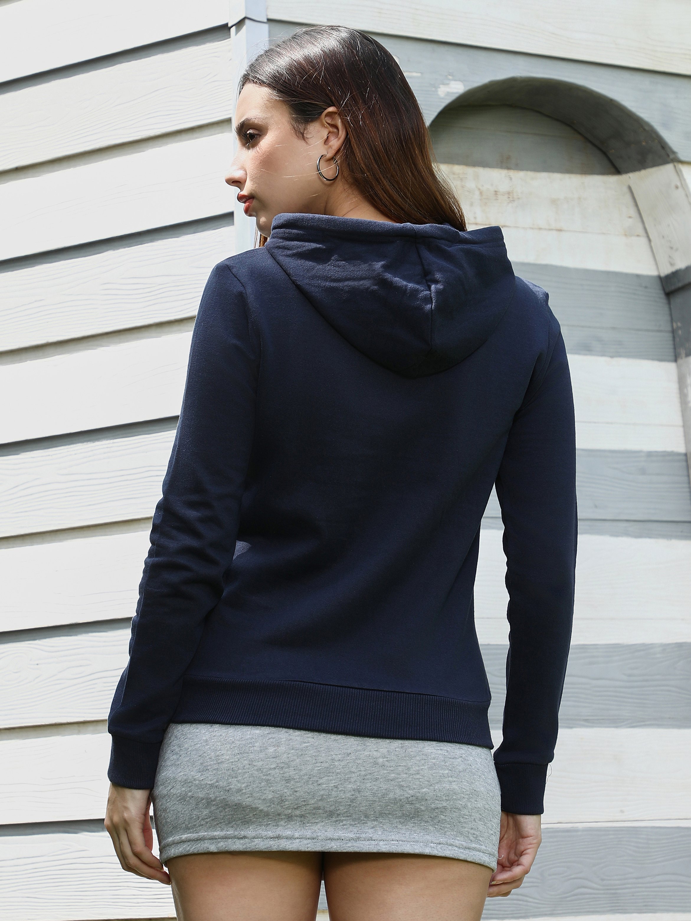 Navy Blue Longline Hoodie with Drawstring