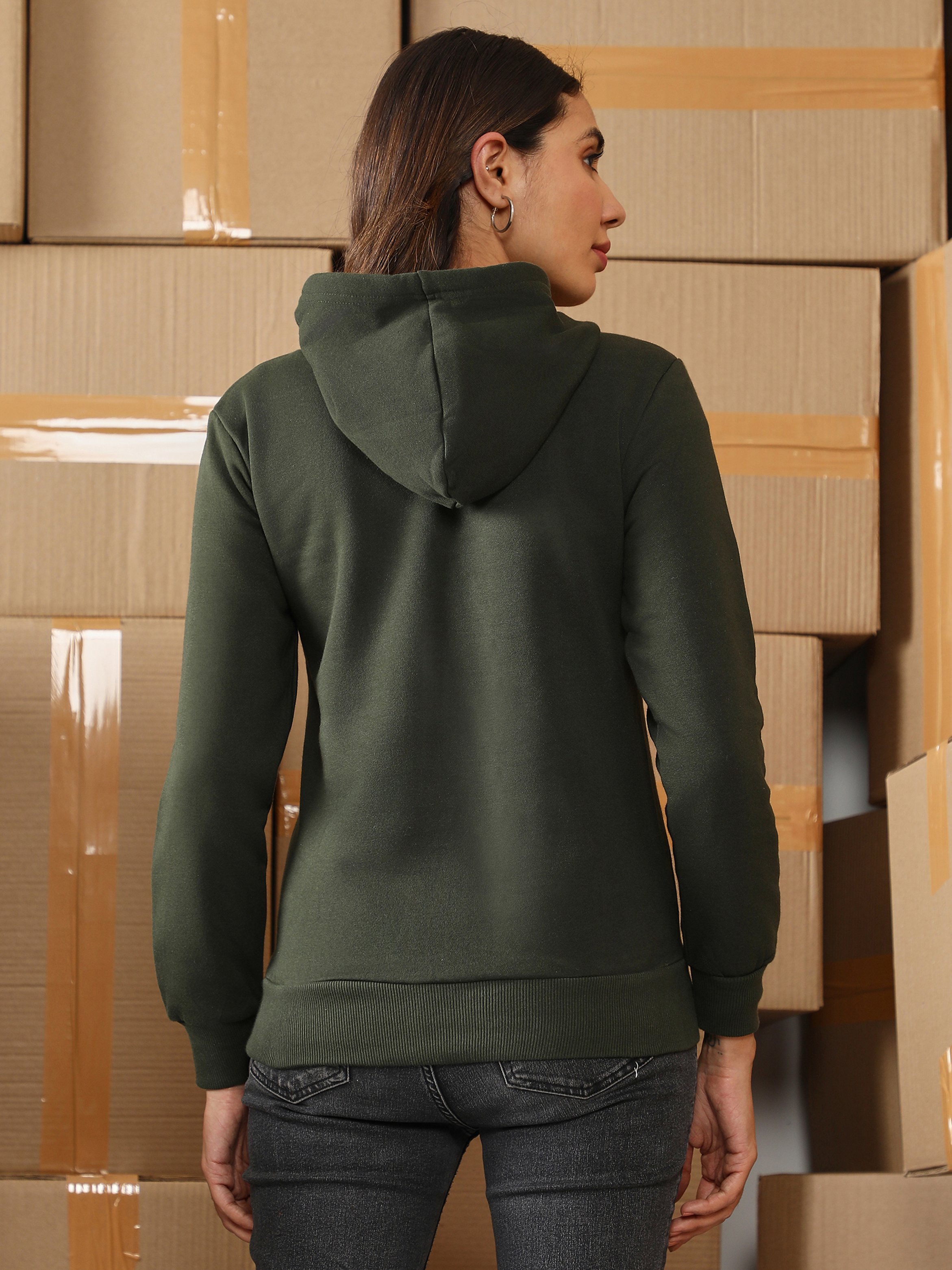 Dark Green Regular Fit Pullover Hoodie