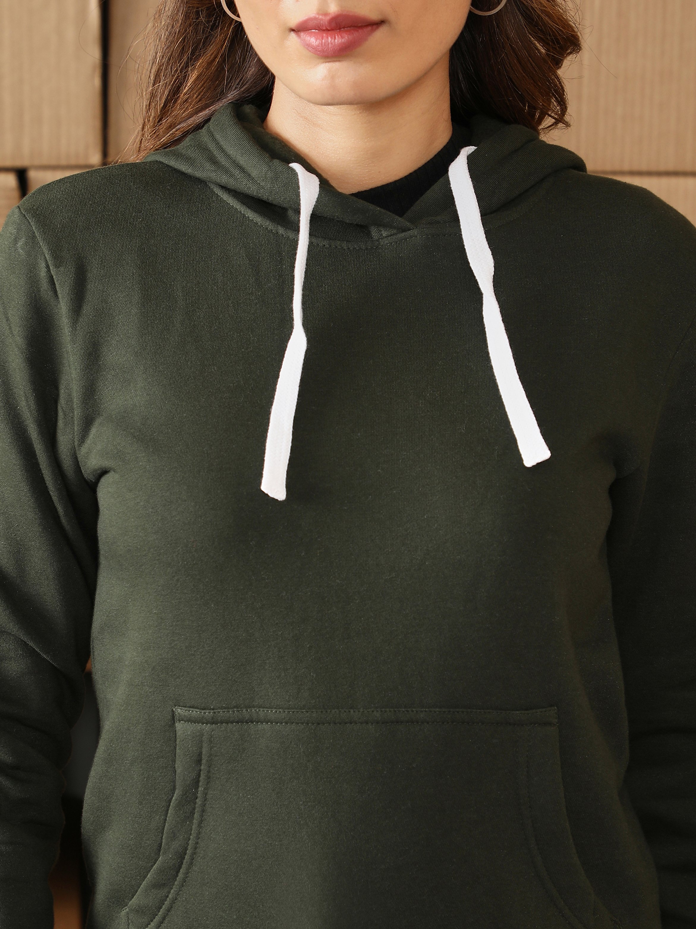 Dark Green Regular Fit Pullover Hoodie