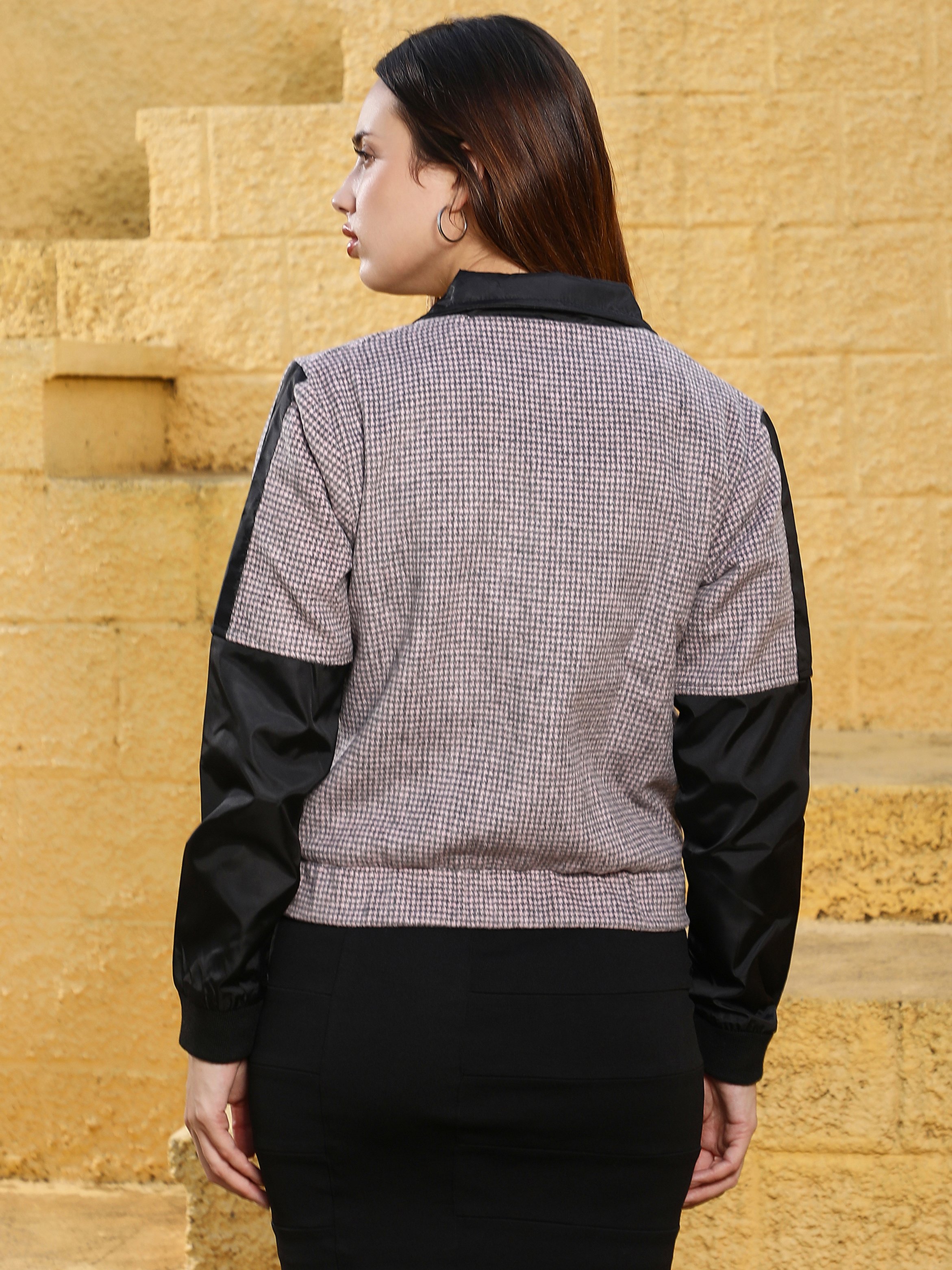 Onyx Black and Cloud Grey Houndstooth Block Jacket