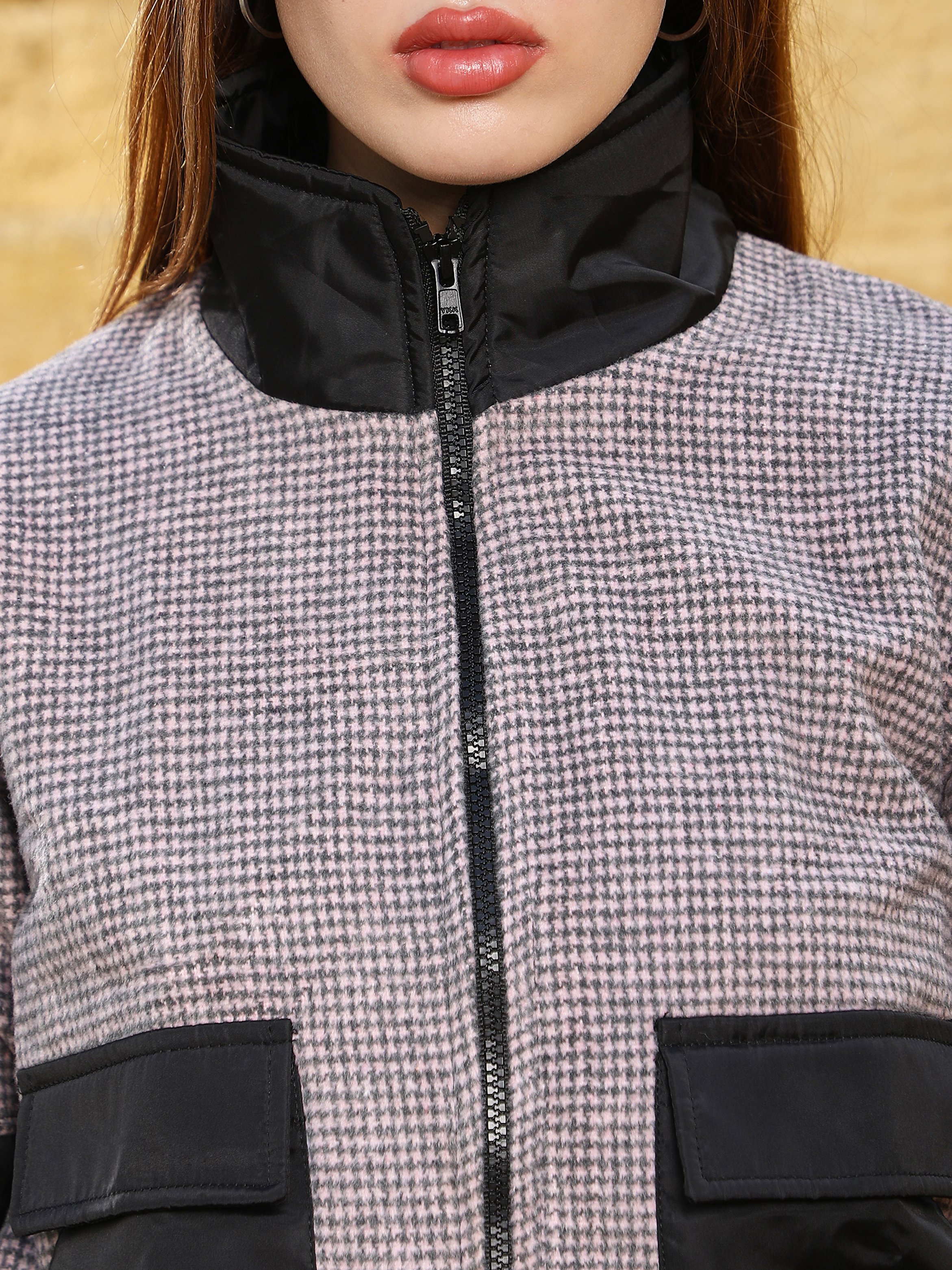 Onyx Black and Cloud Grey Houndstooth Block Jacket