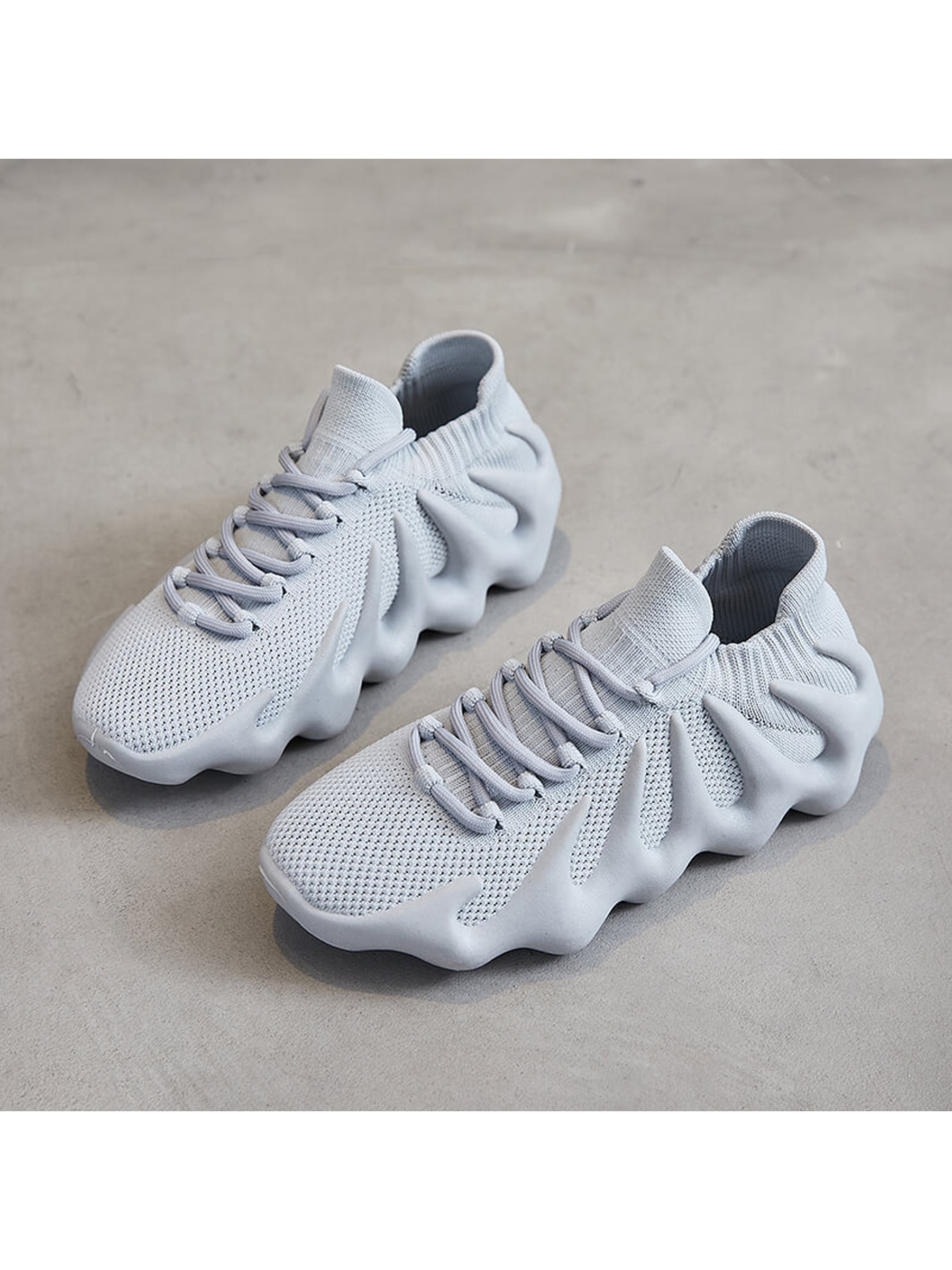 Grey Knit Sneakers with Pu Comfort Sole