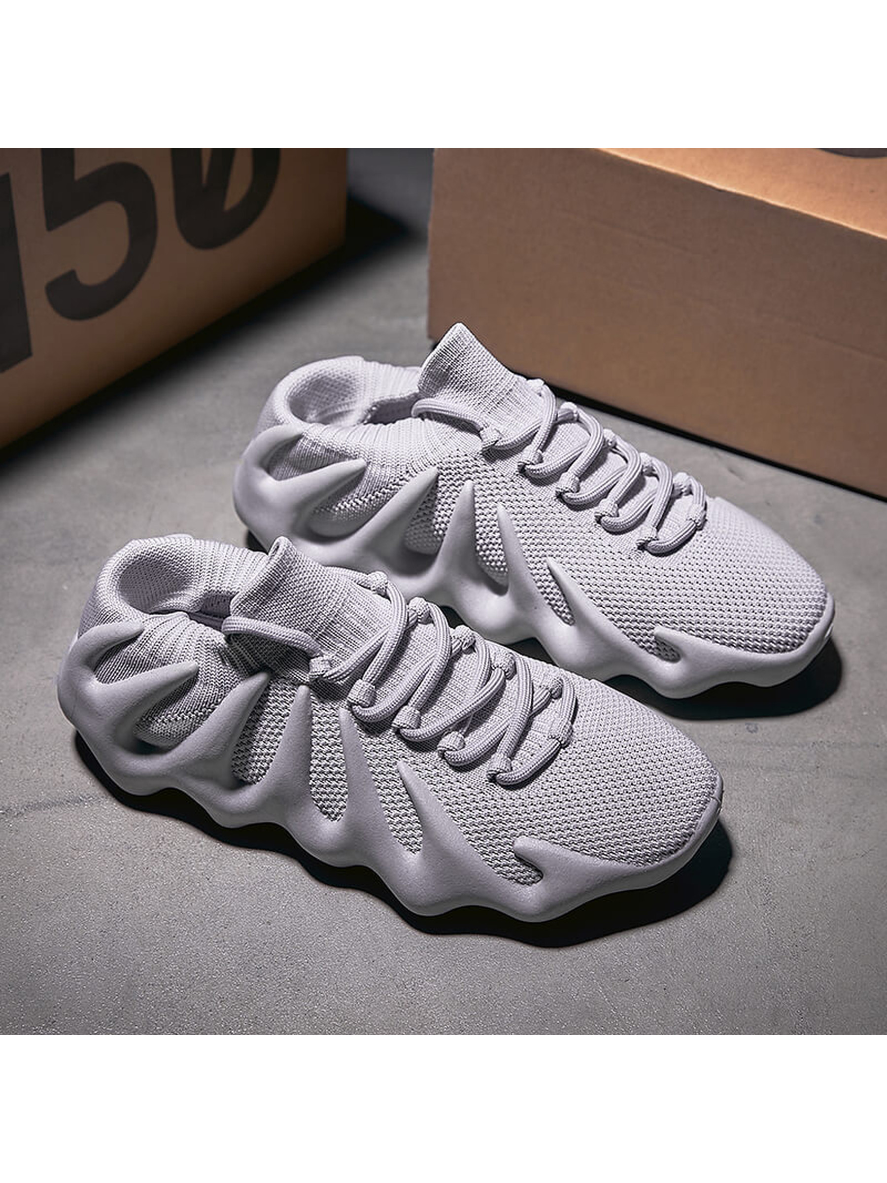 Grey Knit Sneakers with Pu Comfort Sole