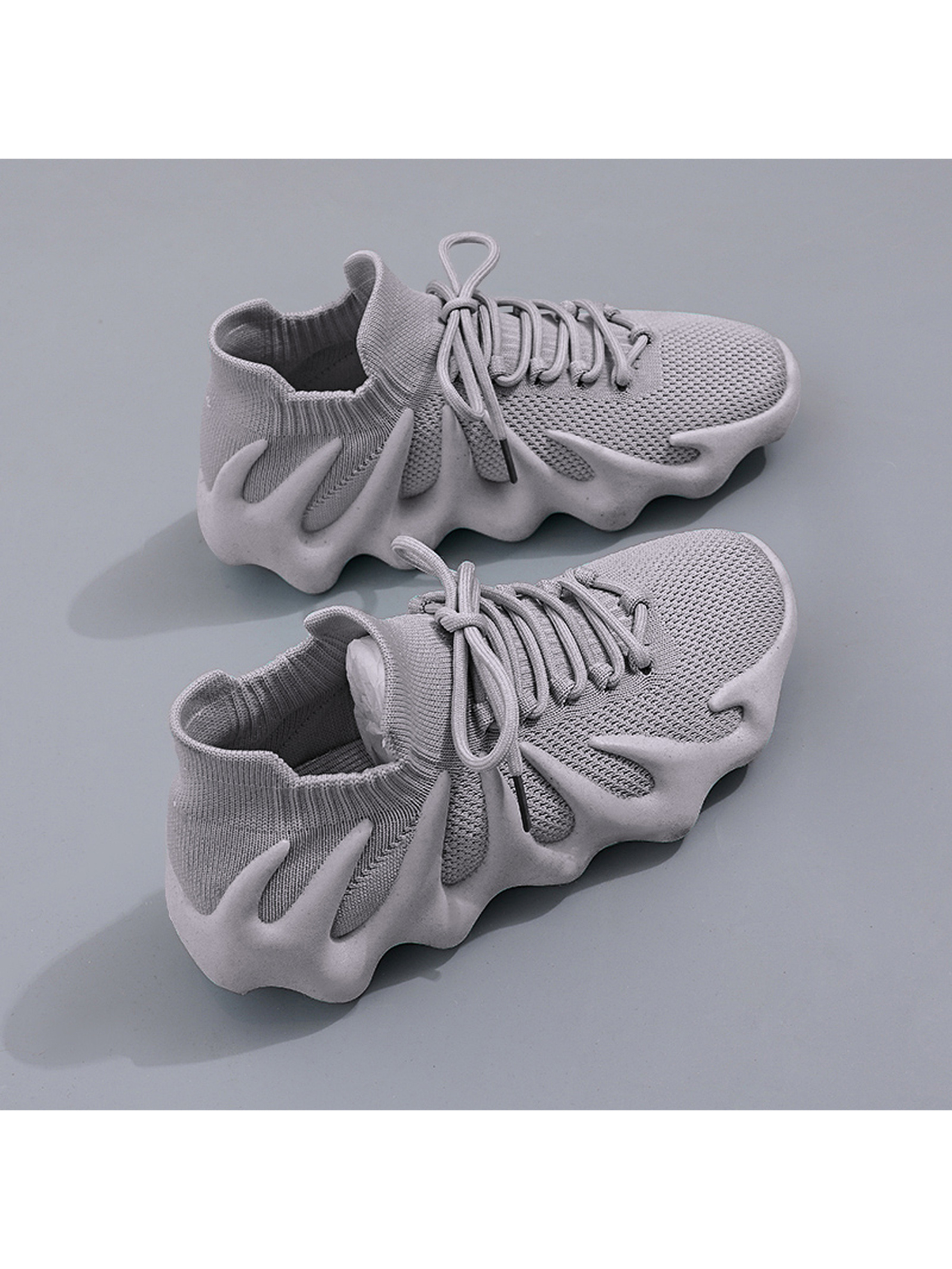 Grey Knit Sneakers with Pu Comfort Sole