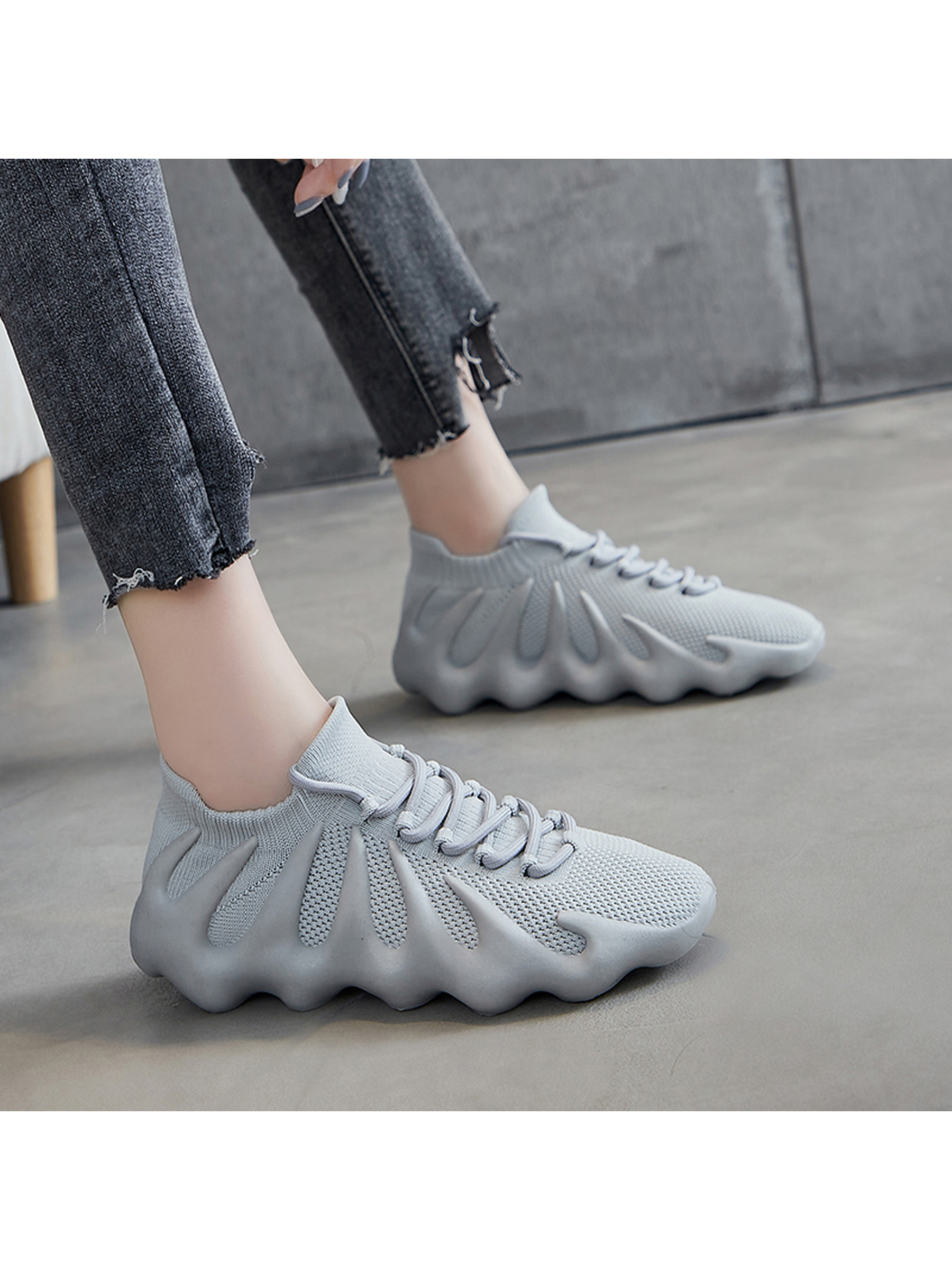 Grey Knit Sneakers with Pu Comfort Sole