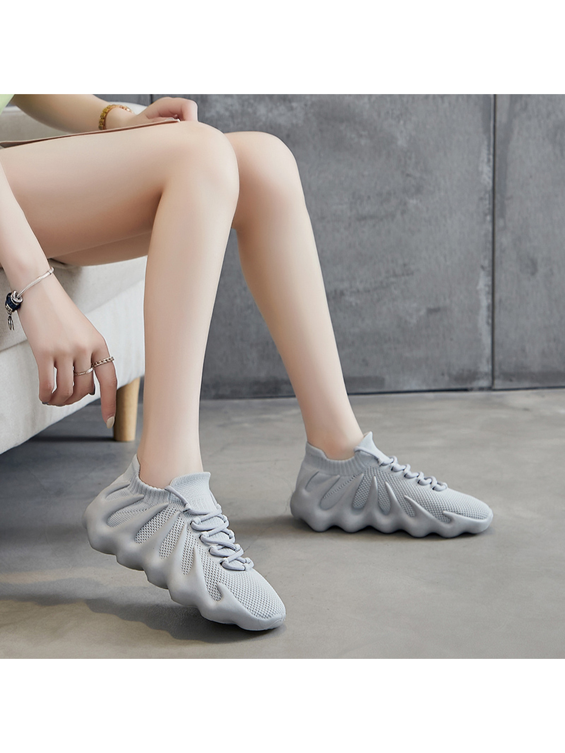 Grey Knit Sneakers with Pu Comfort Sole