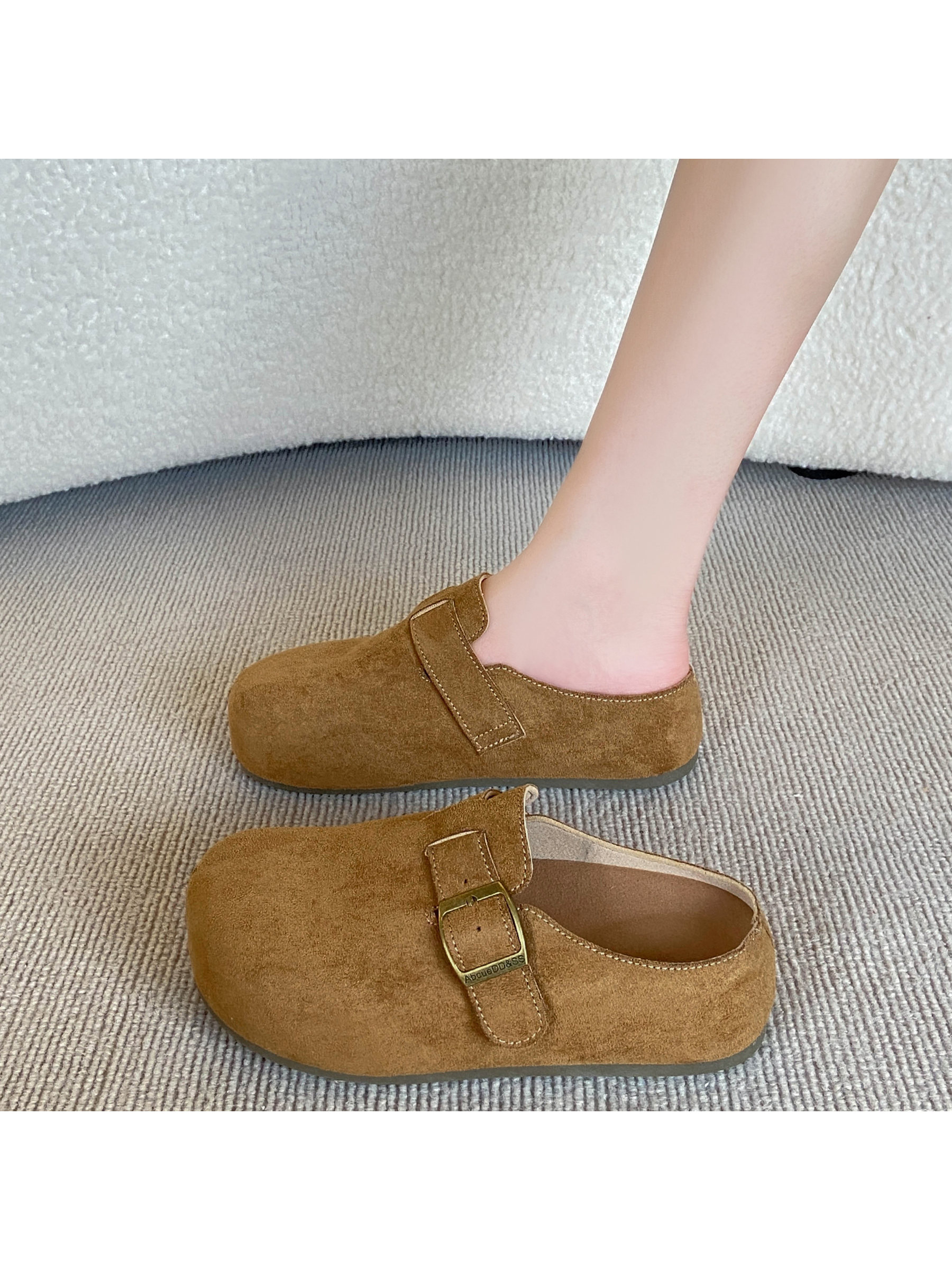 Tan Suede Look Buckle Shoes