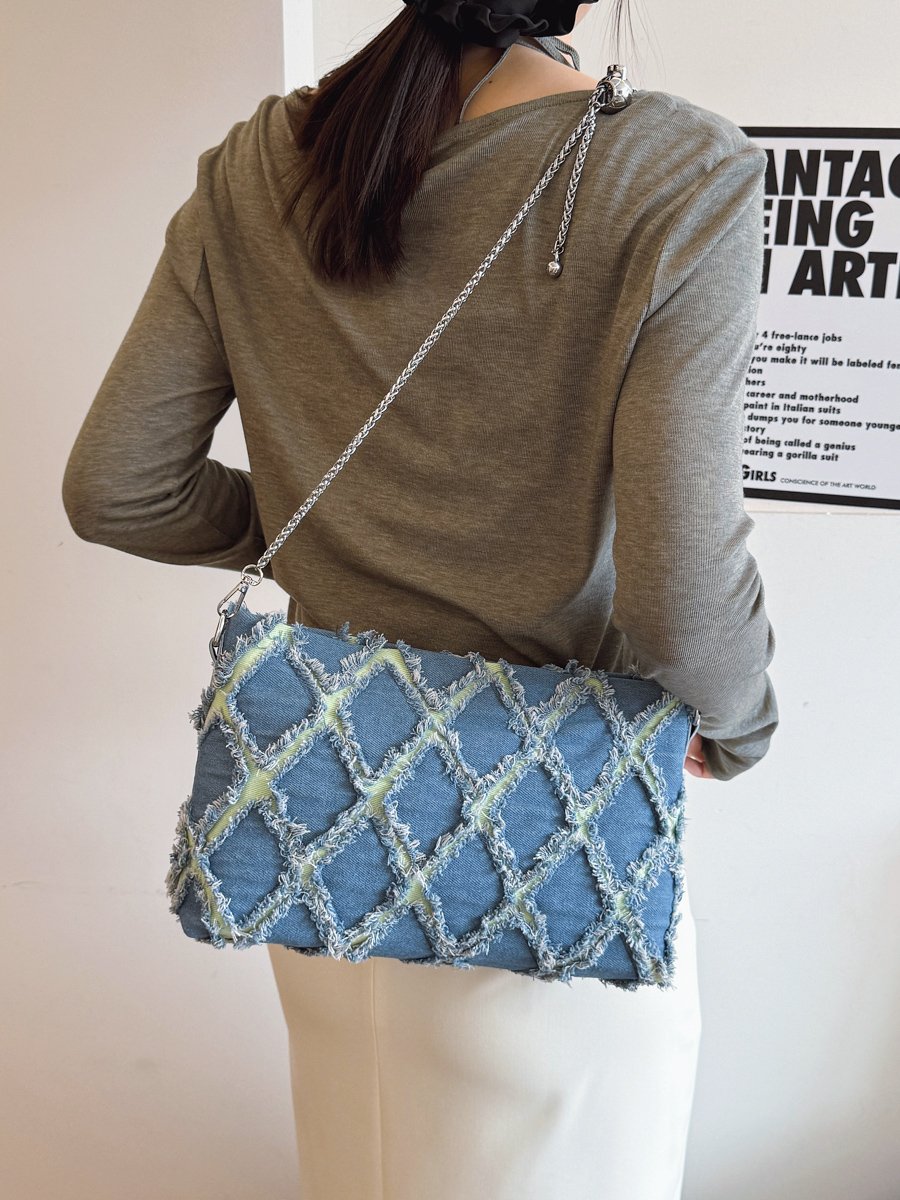 Denim Quilted Shoulder Bag with Chain Strap