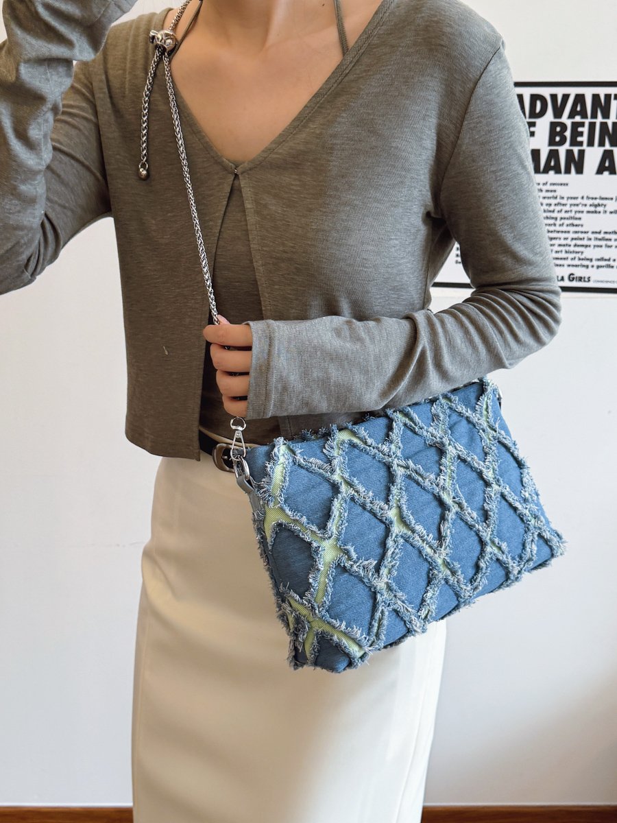 Denim Quilted Shoulder Bag with Chain Strap