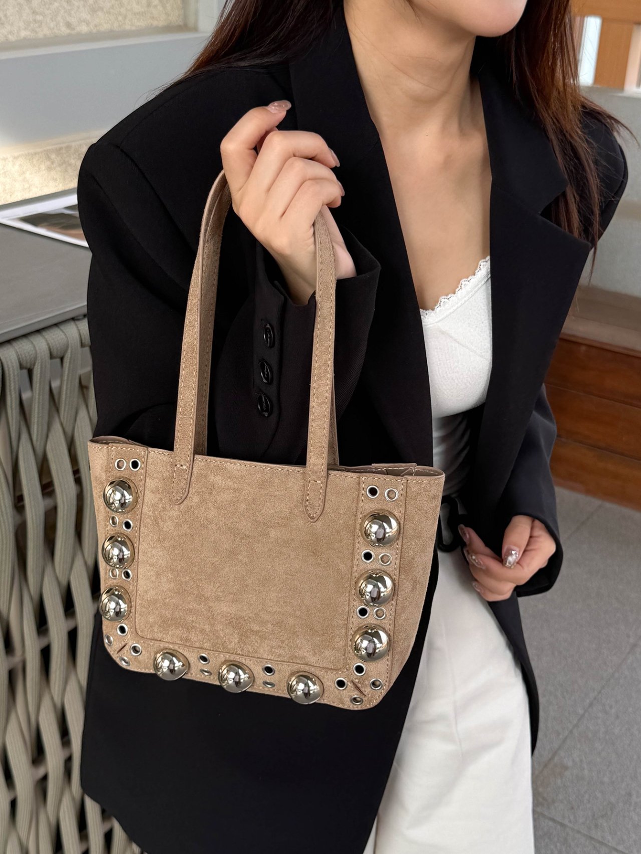 Khaki Studded Handbag