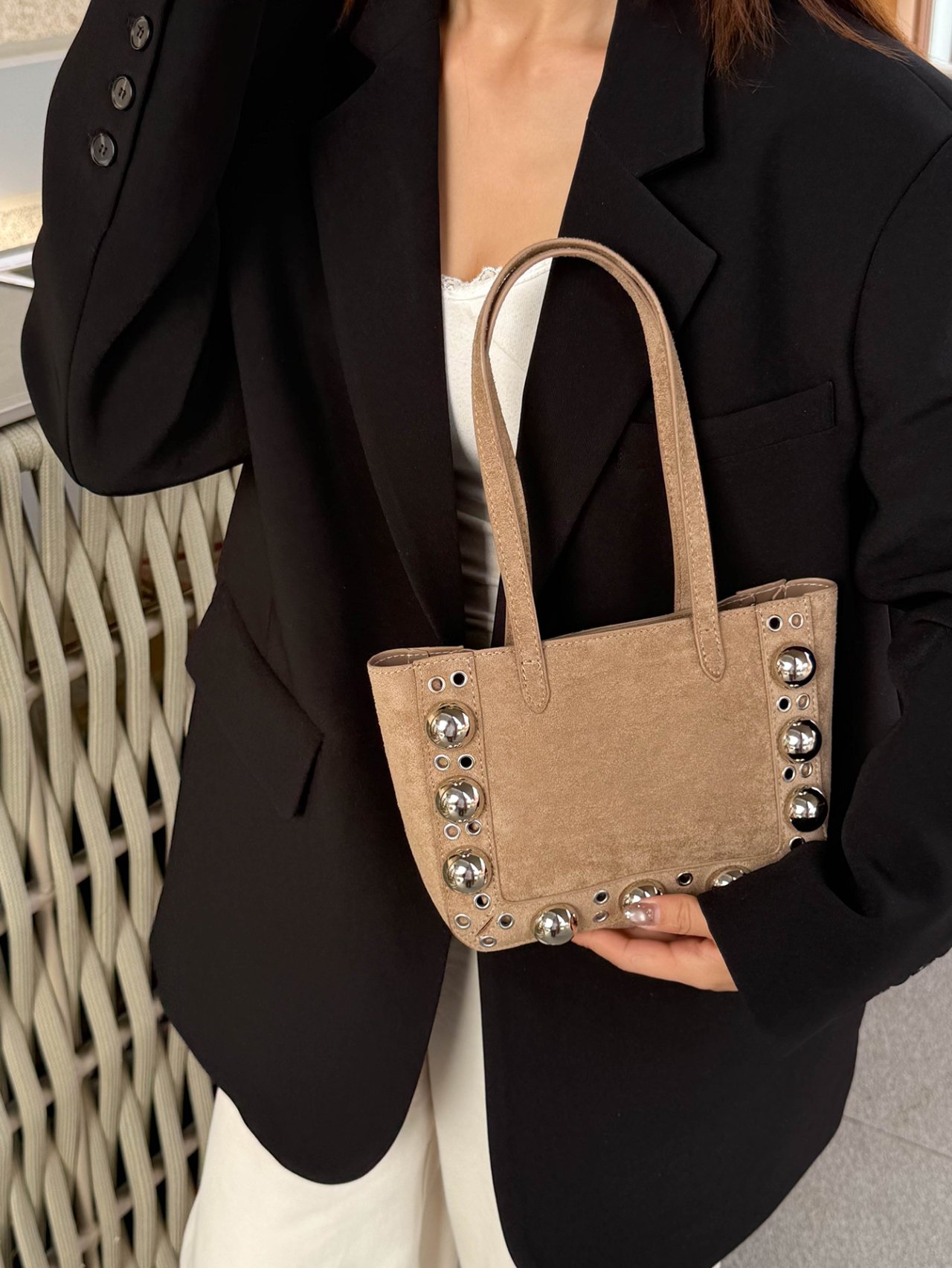 Khaki Studded Handbag