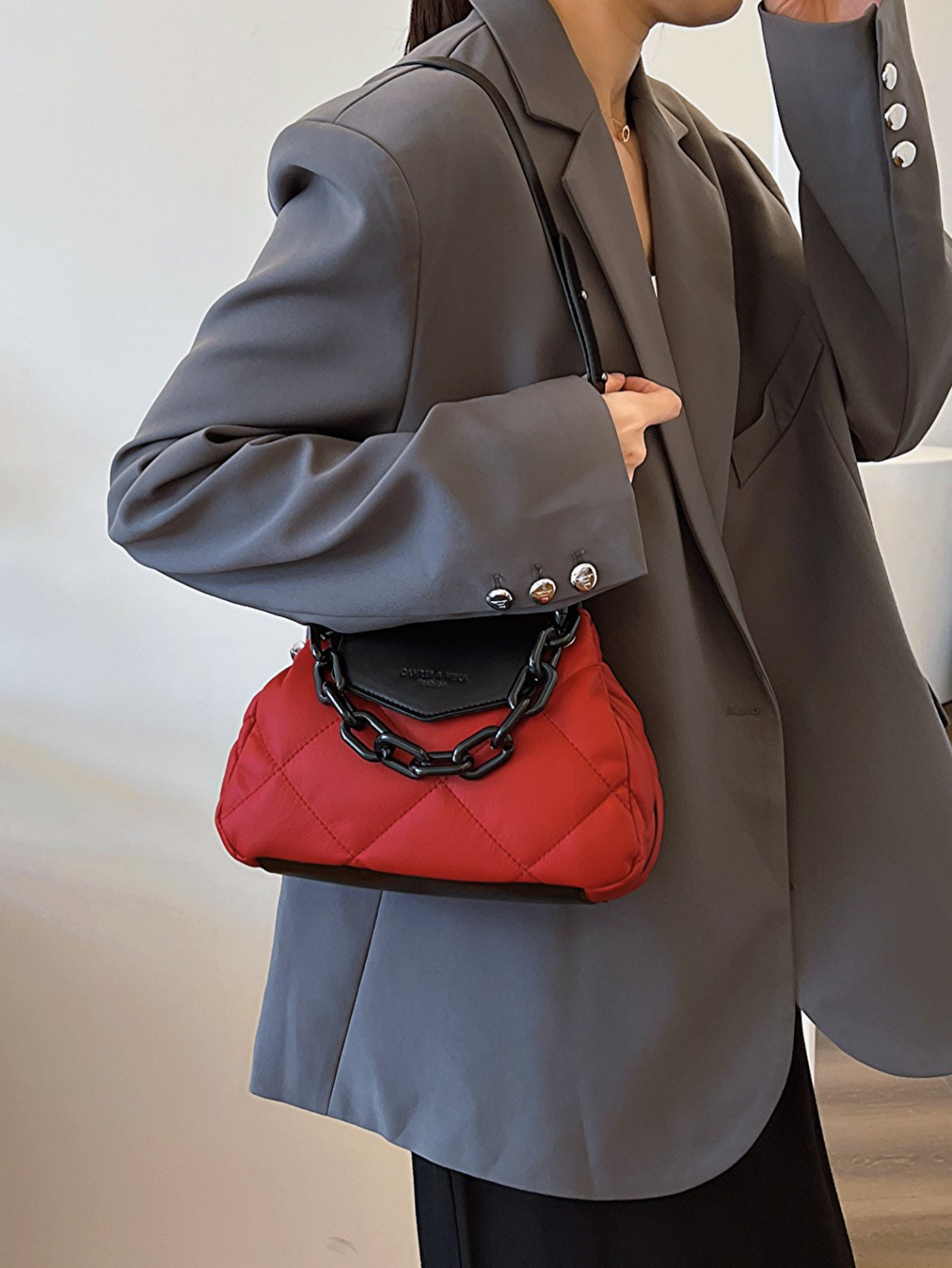 Red Quilted Crossbody Bag with Chain Strap