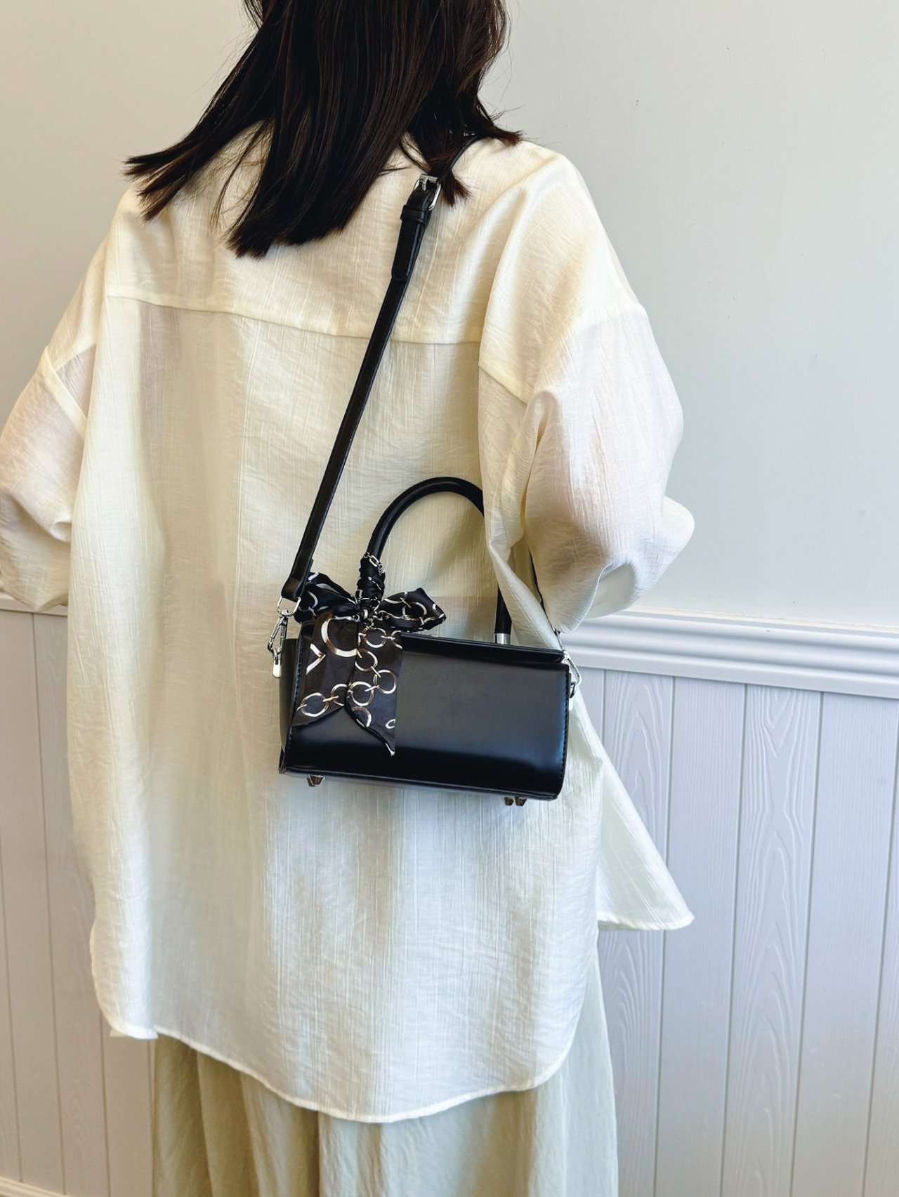 Black Crossbody Bag with Scarf Detail