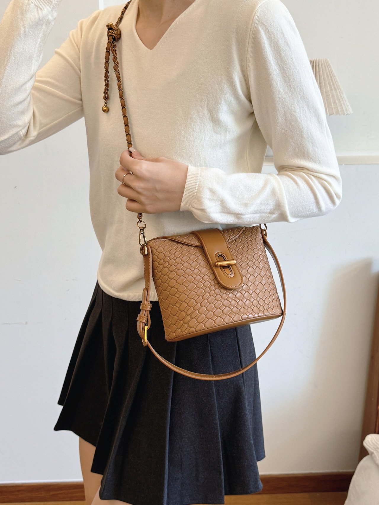 Brown Woven Crossbody Bag