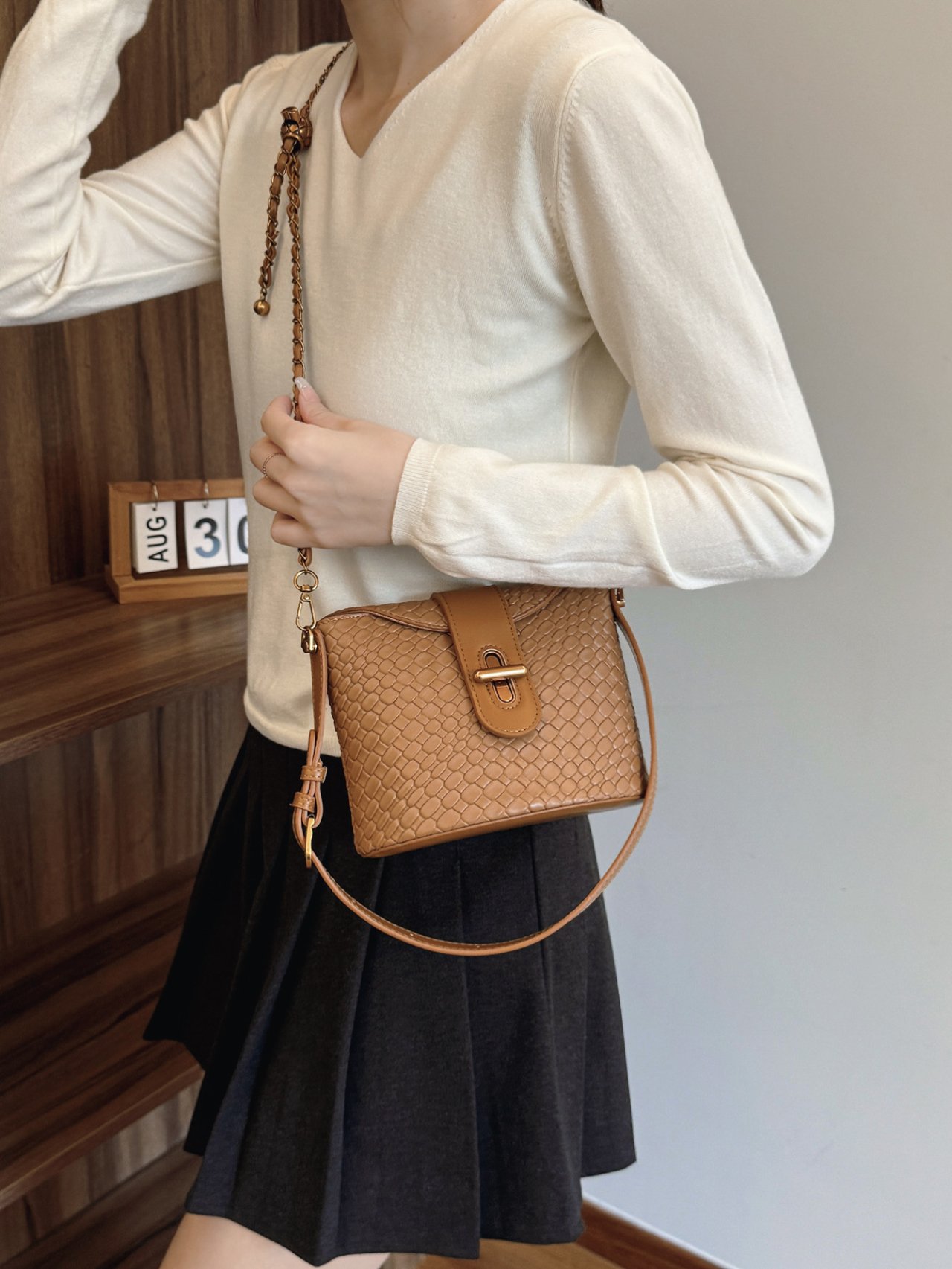 Brown Woven Crossbody Bag