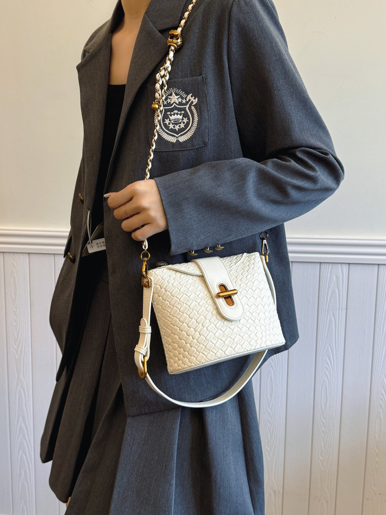 Off-White Woven Crossbody Bag