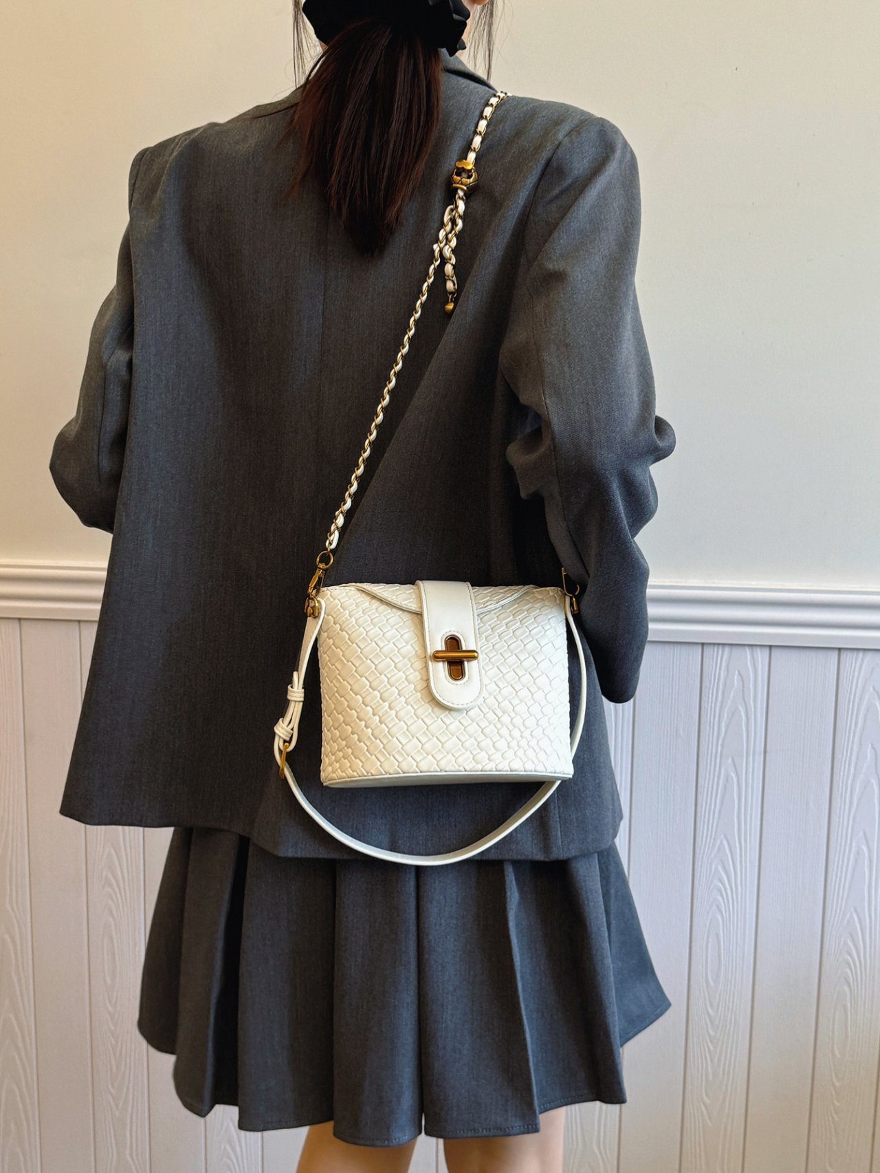 Off-White Woven Crossbody Bag