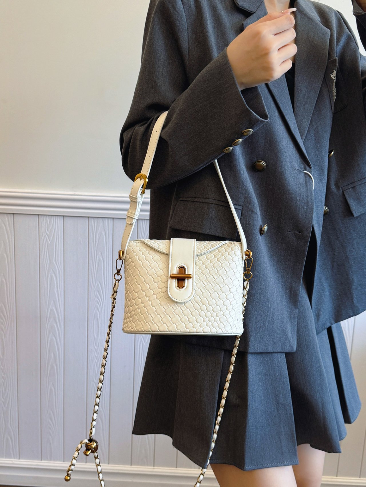 Off-White Woven Crossbody Bag