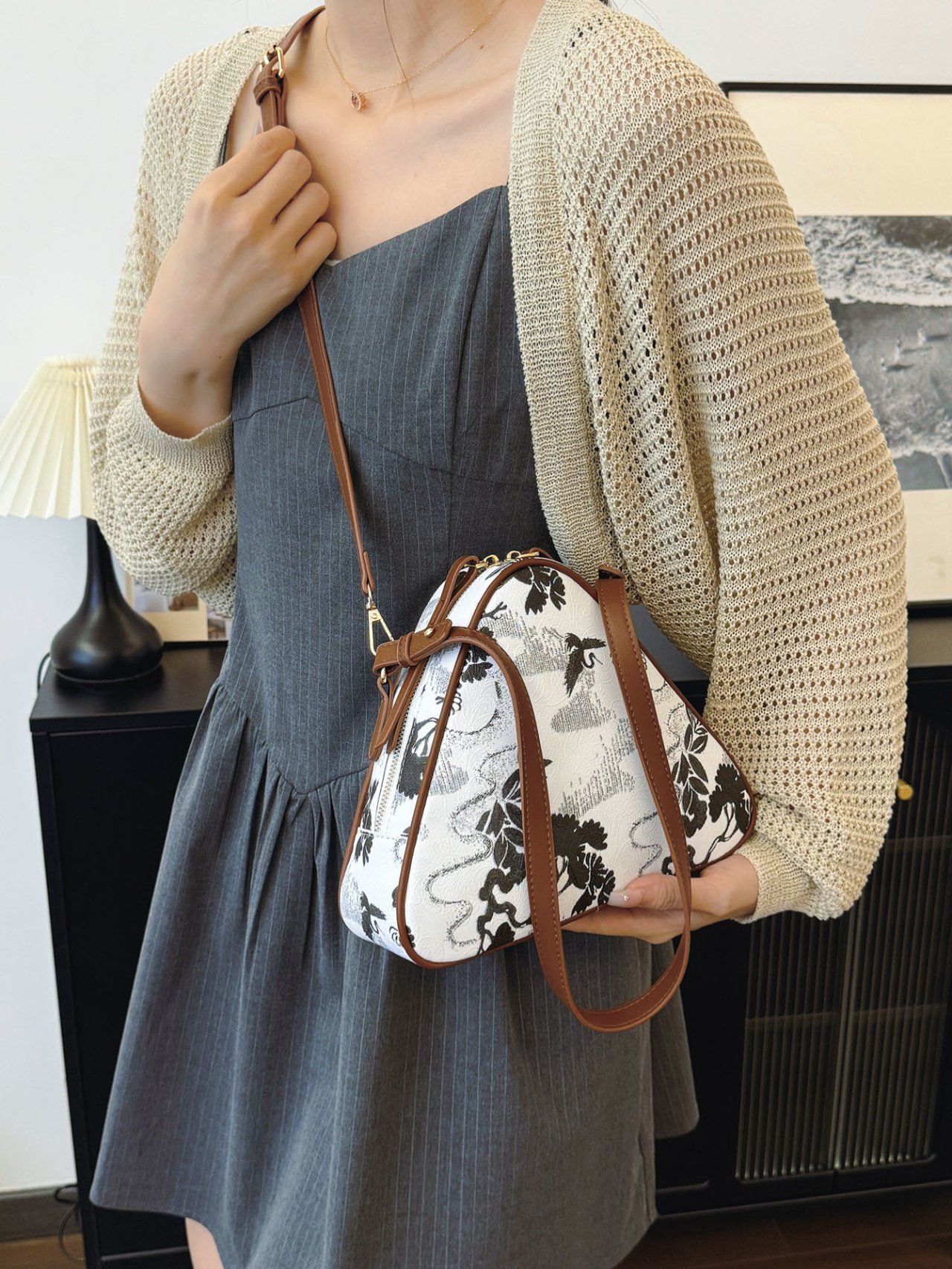 Black and White Patterned Shoulder Bag 