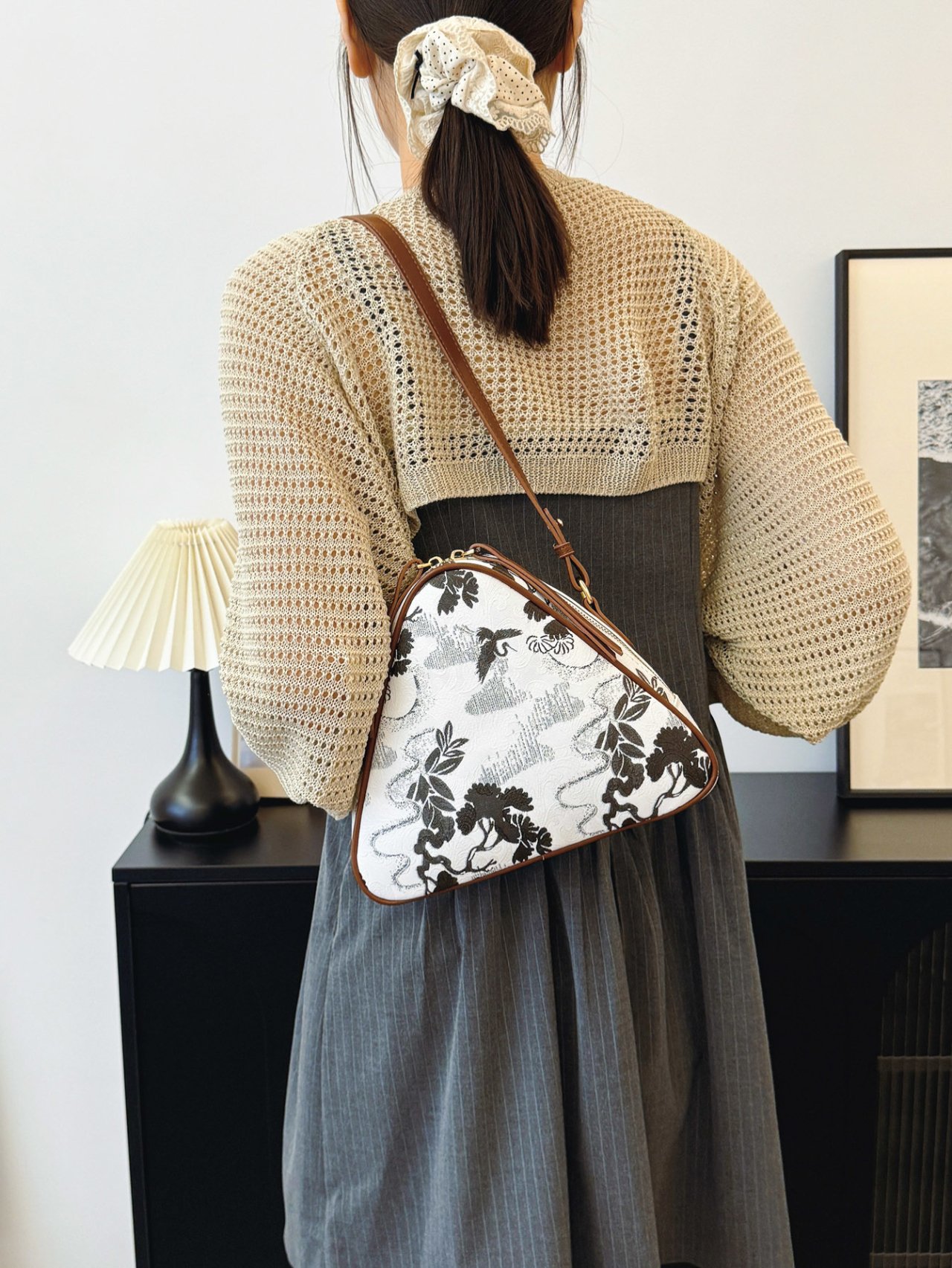 Black and White Patterned Shoulder Bag 