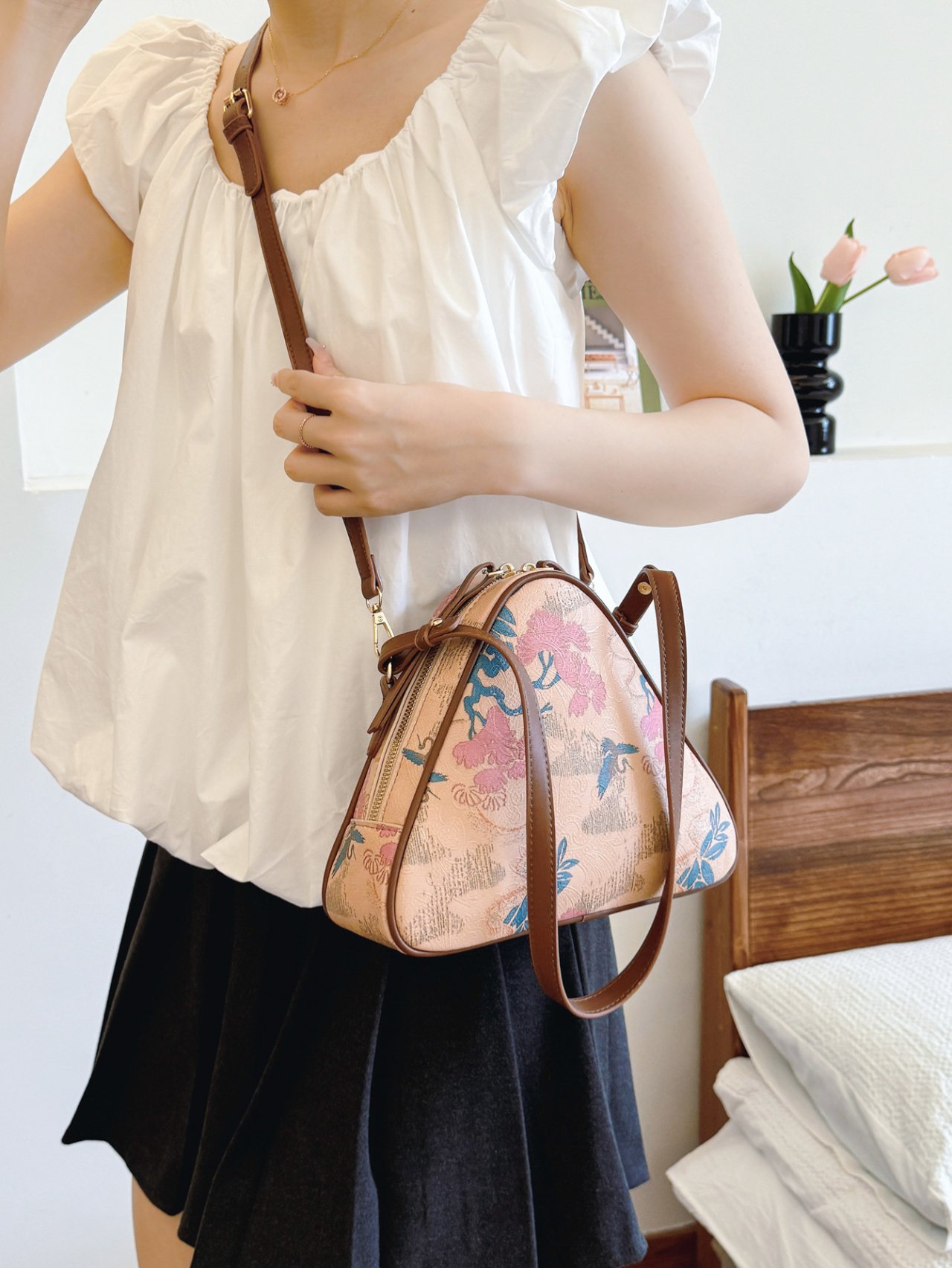 Pink Floral Shoulder Bag 