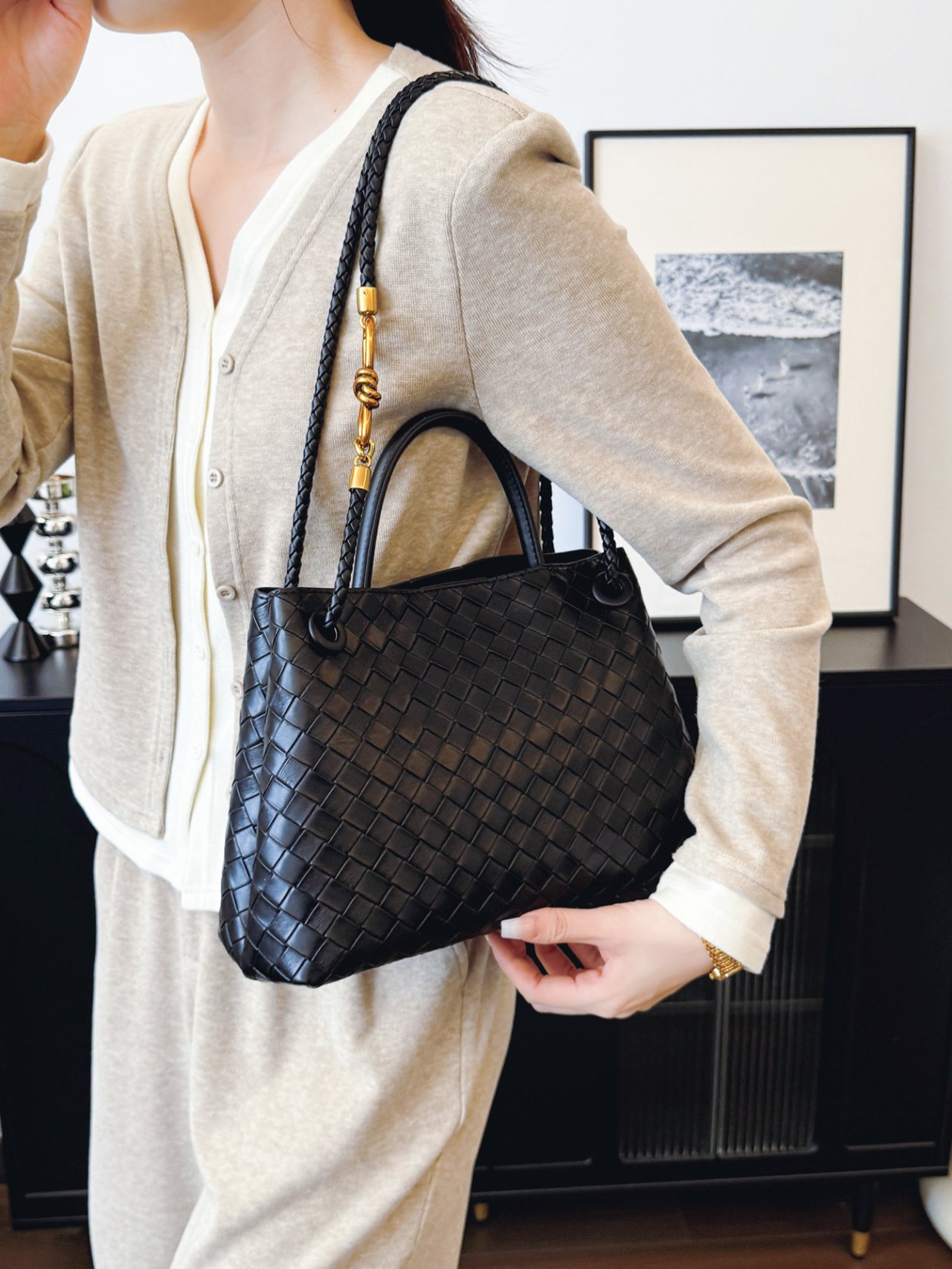 Black Woven Shoulder Bag