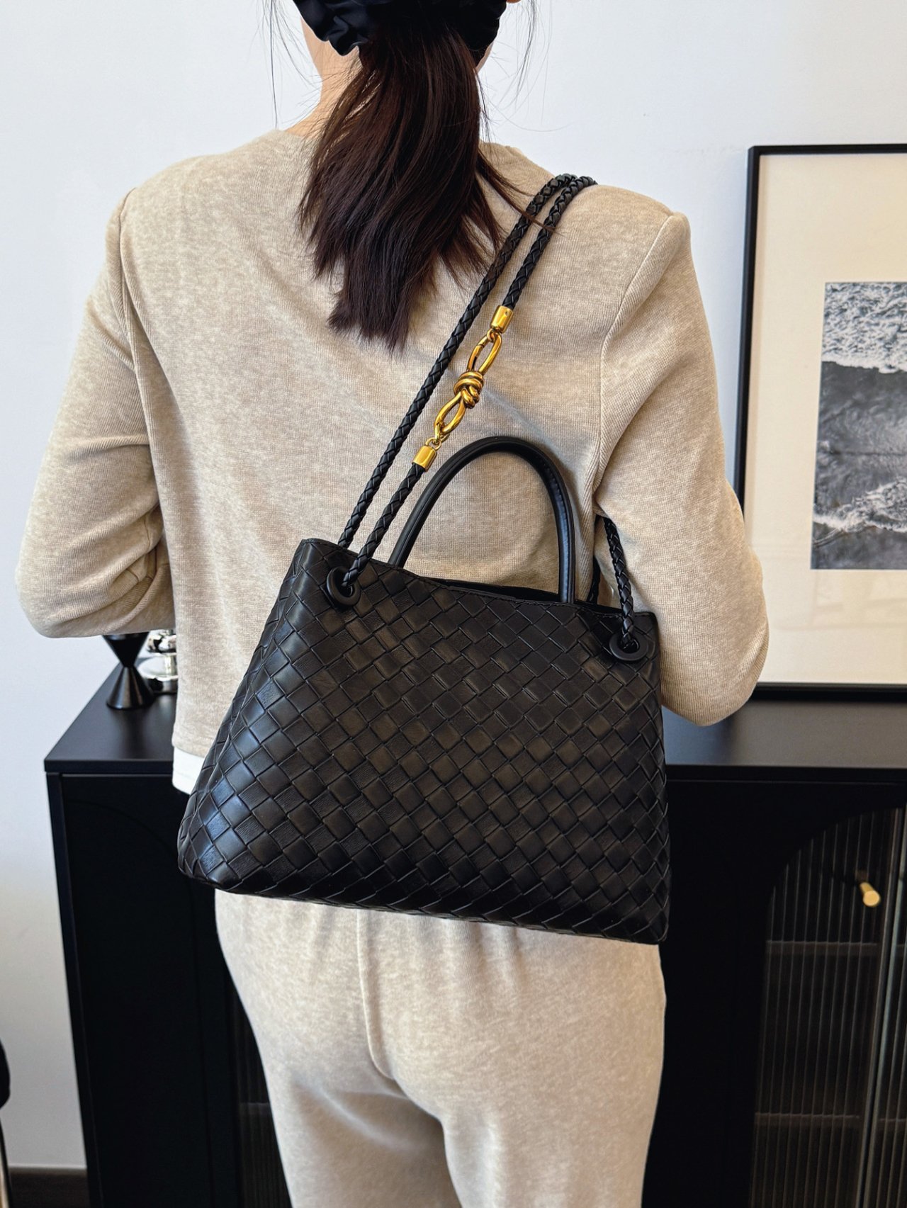 Black Woven Shoulder Bag