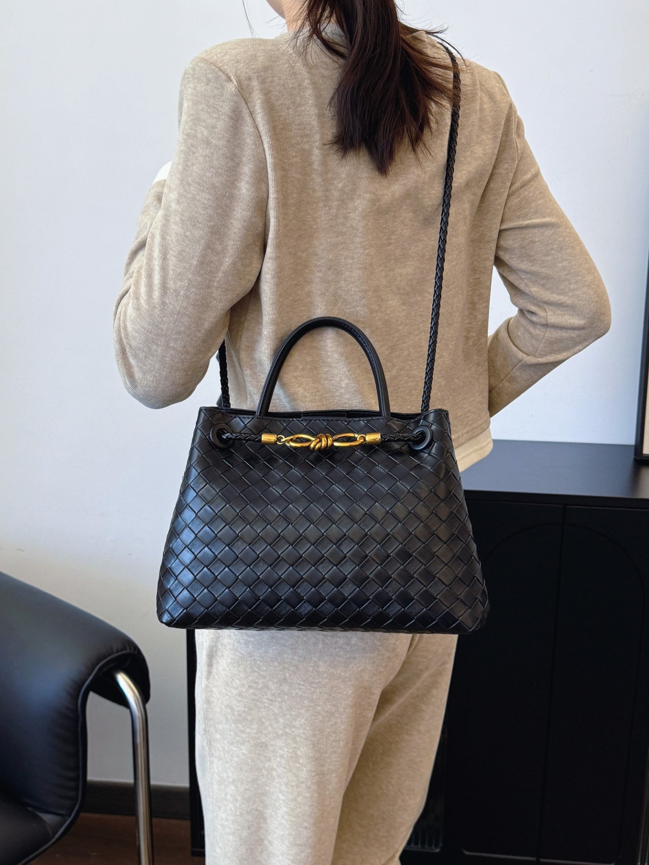 Black Woven Shoulder Bag
