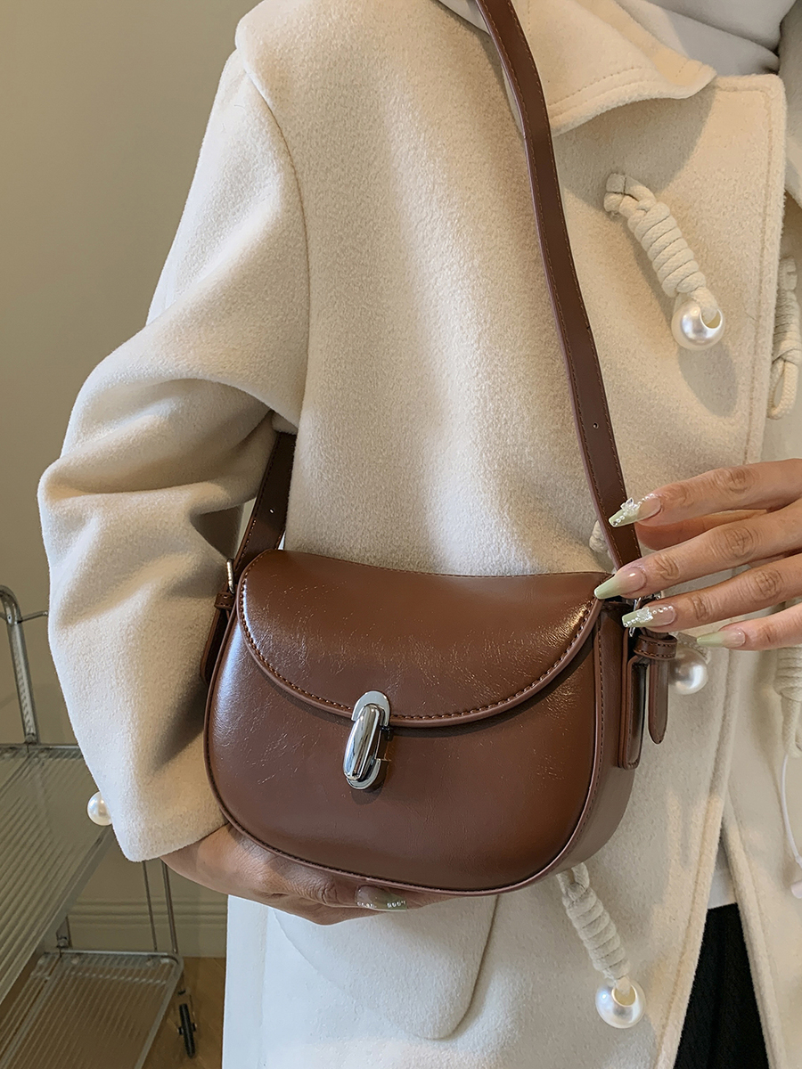 Brown Shoulder Bag with Buckle Closure