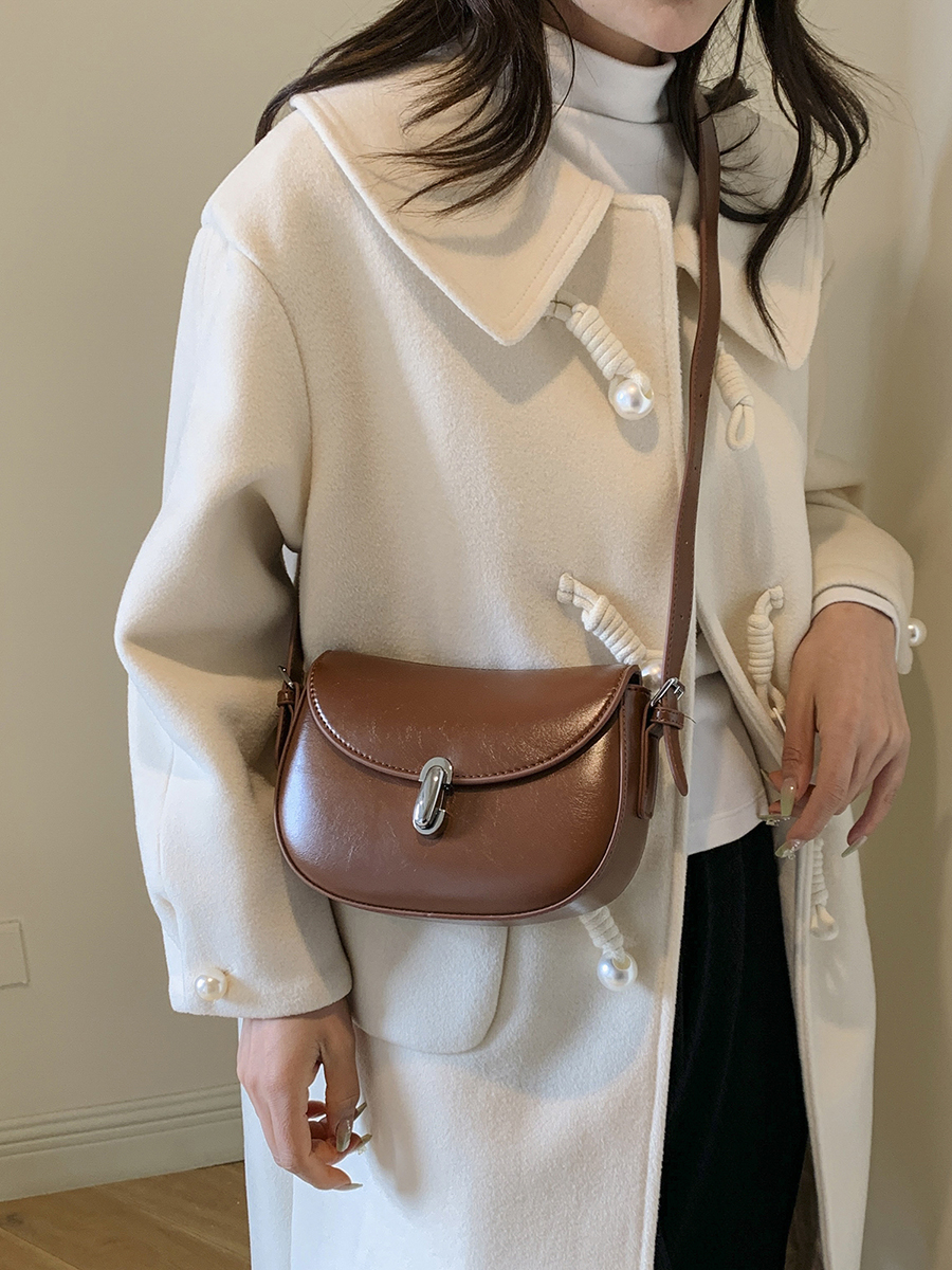 Brown Shoulder Bag with Buckle Closure