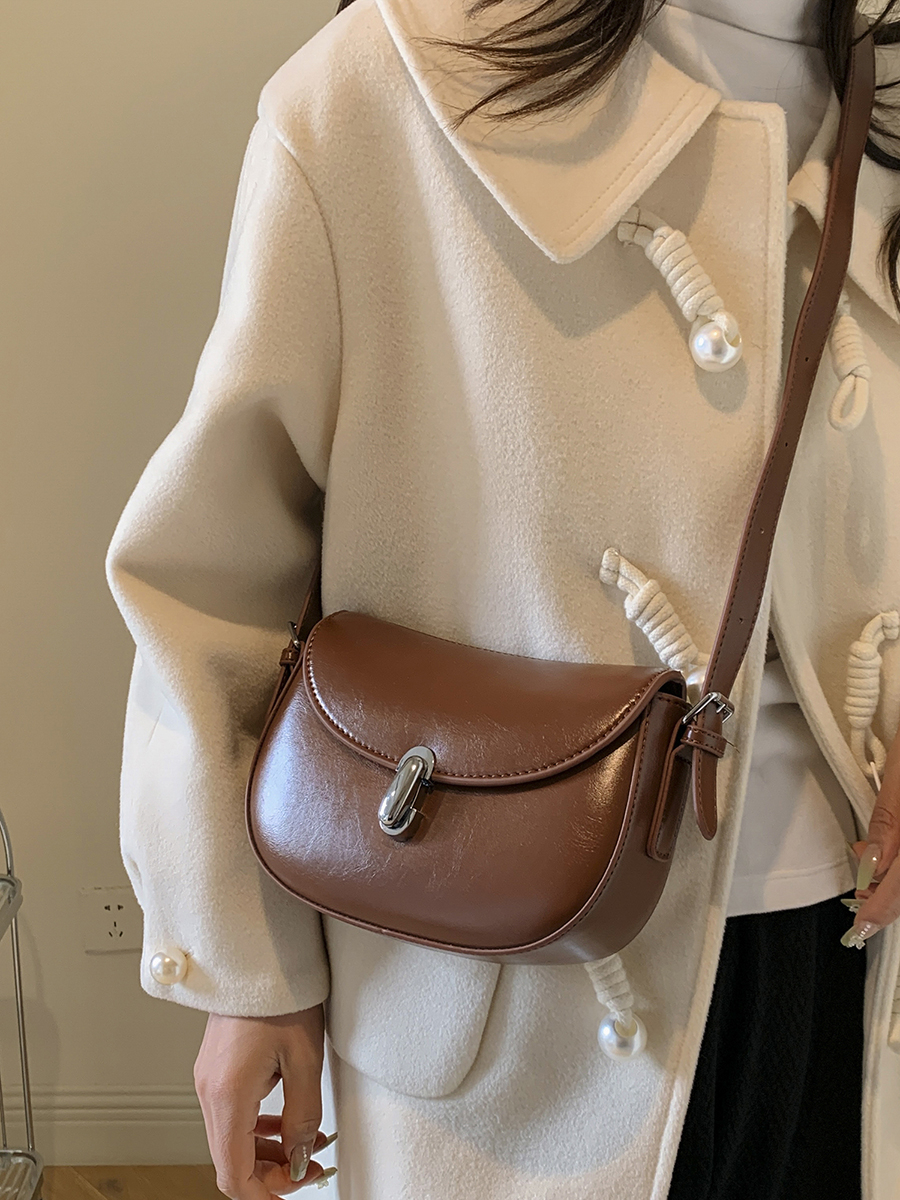 Brown Shoulder Bag with Buckle Closure