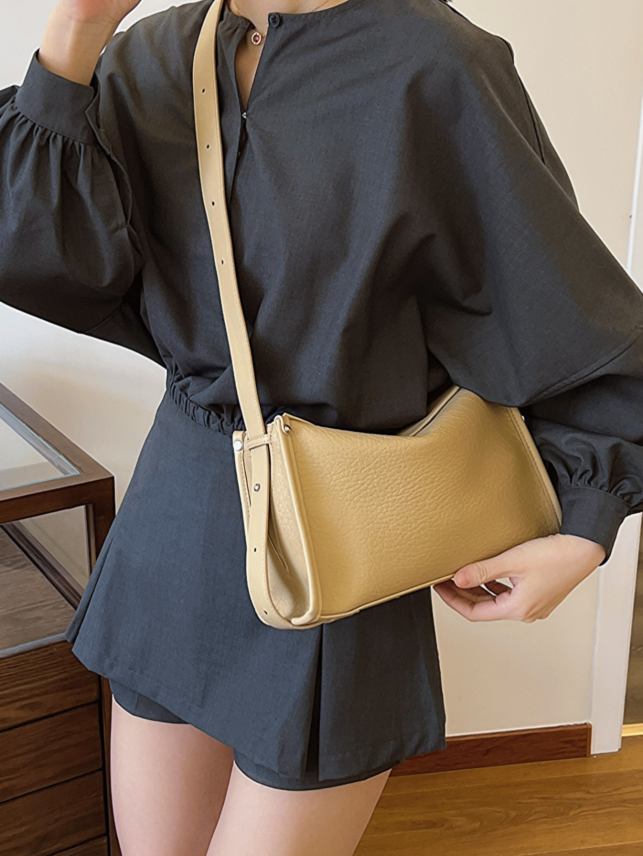 Khaki Solid Shoulder Bag