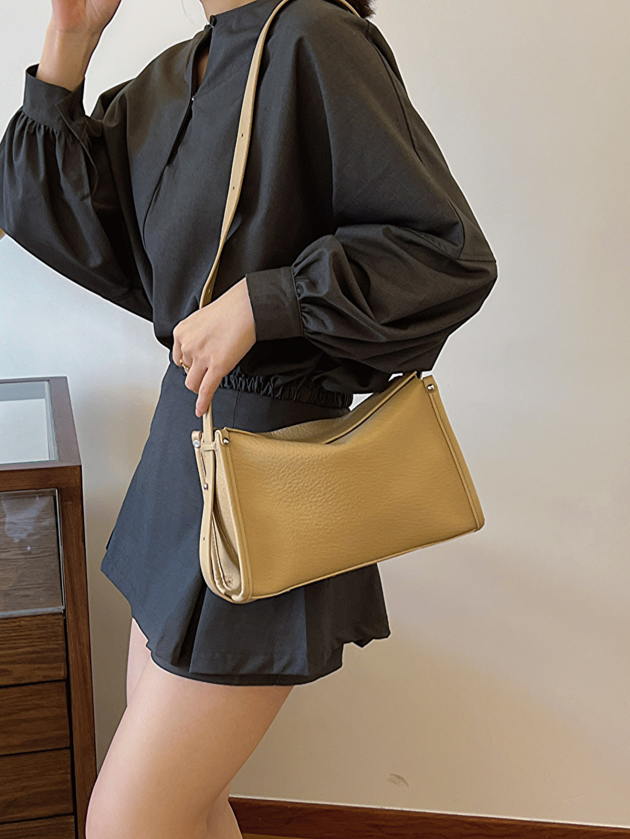 Khaki Solid Shoulder Bag