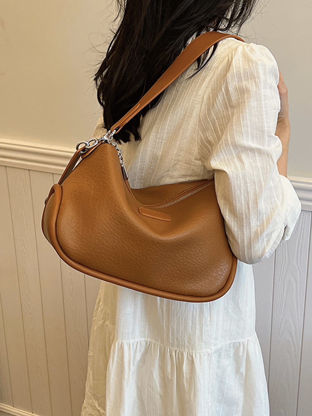 Brown Plain Shoulder Bag 