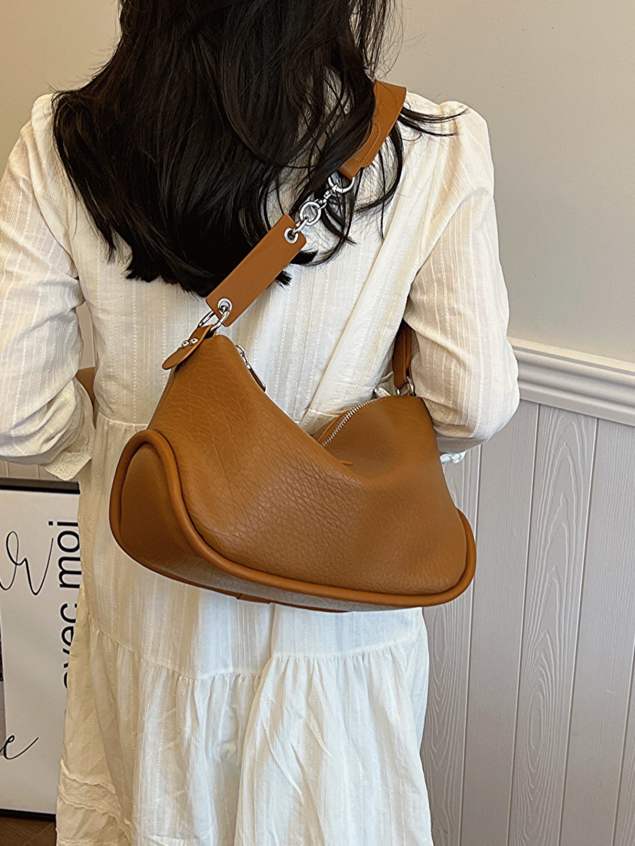 Brown Plain Shoulder Bag 
