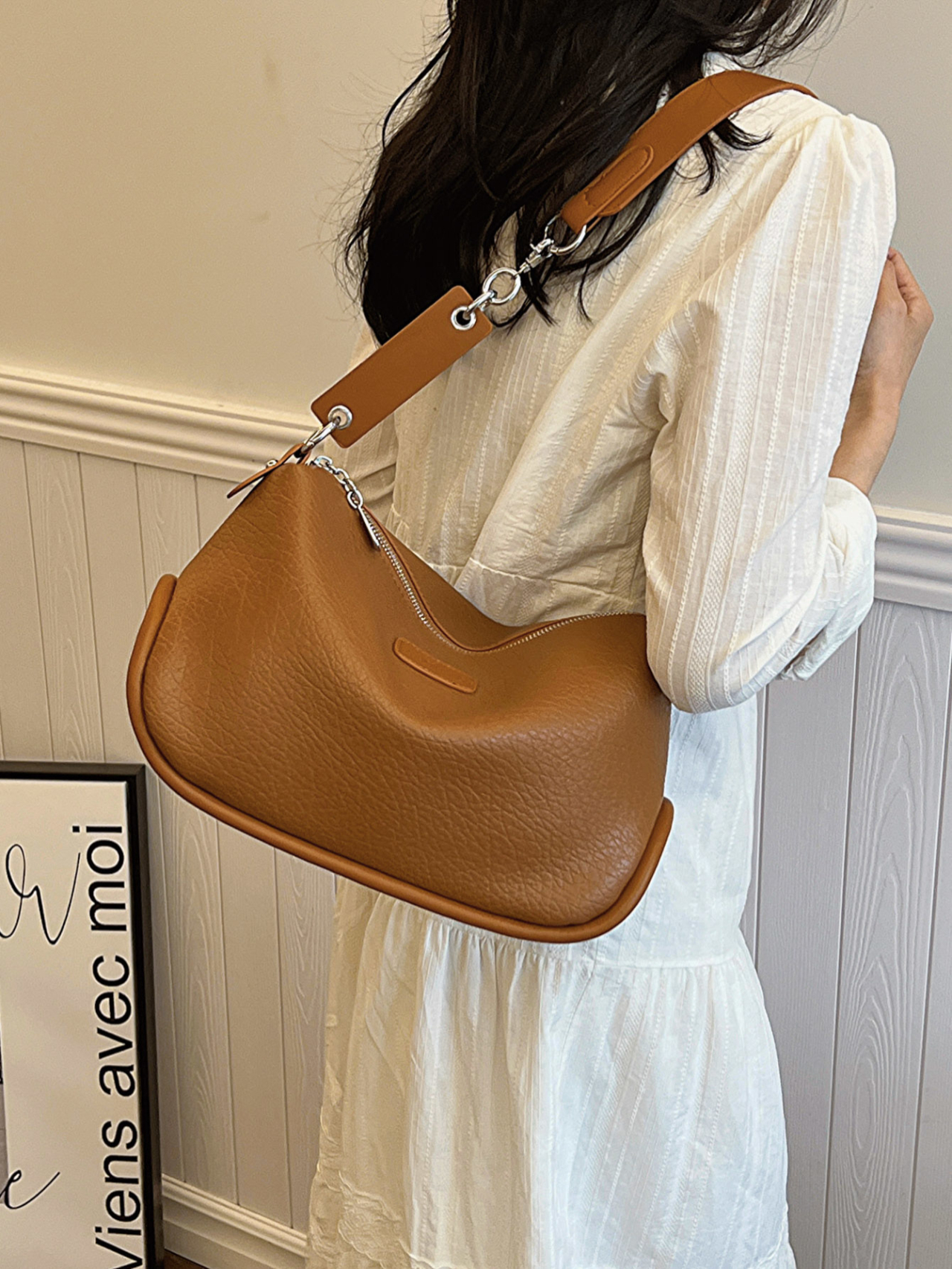 Brown Plain Shoulder Bag 