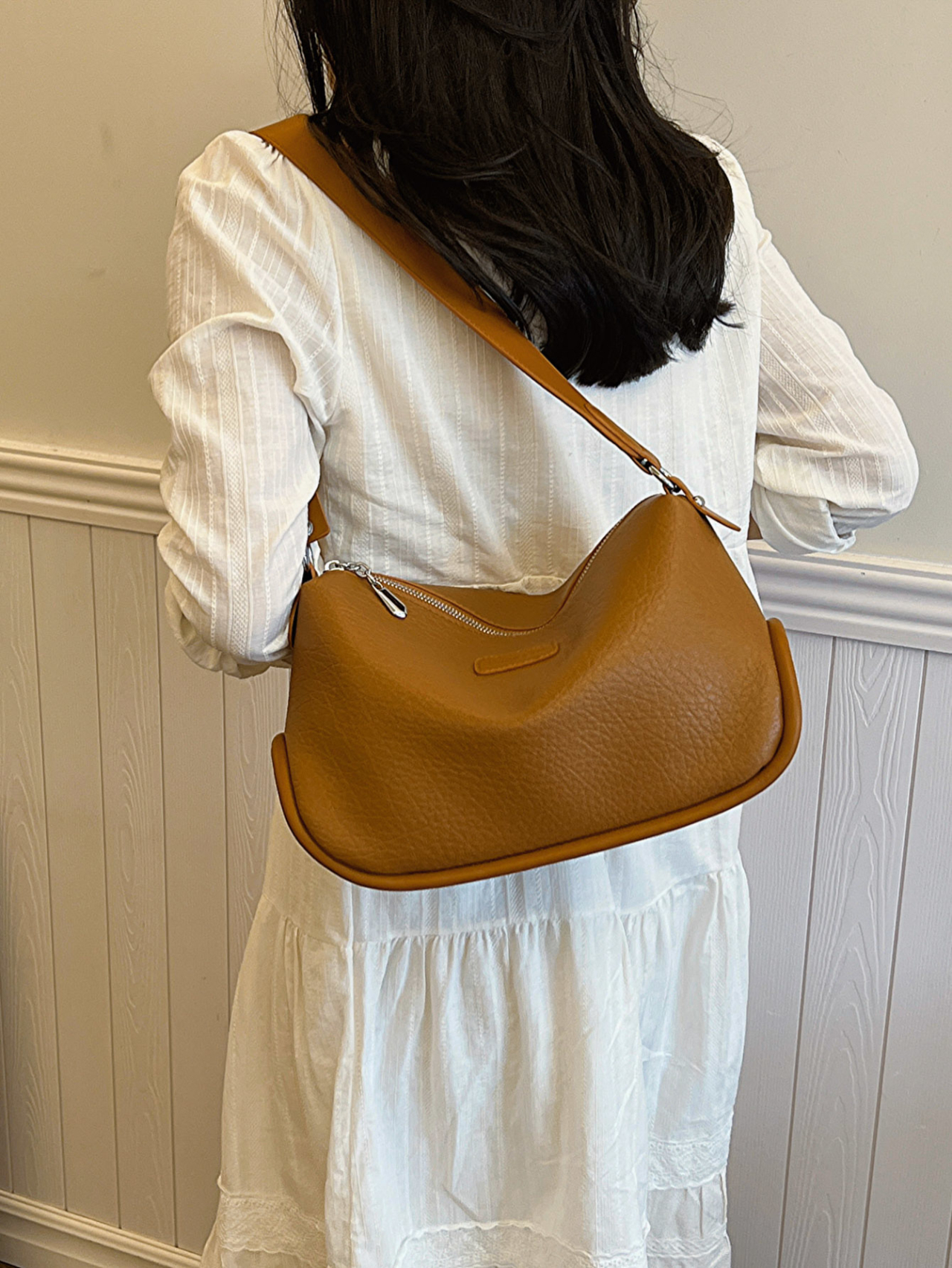 Brown Plain Shoulder Bag 