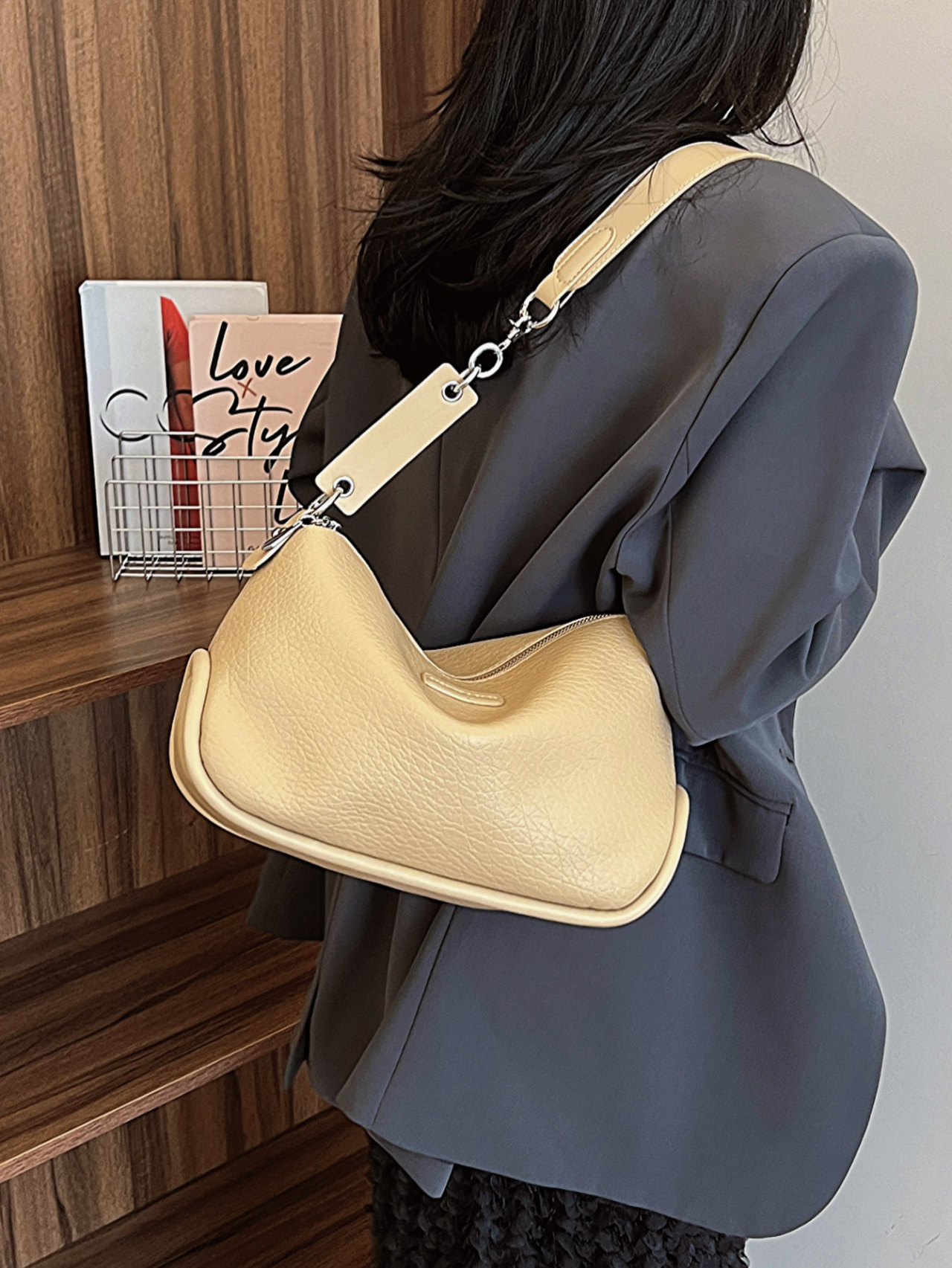 Khaki Textured Shoulder Bag